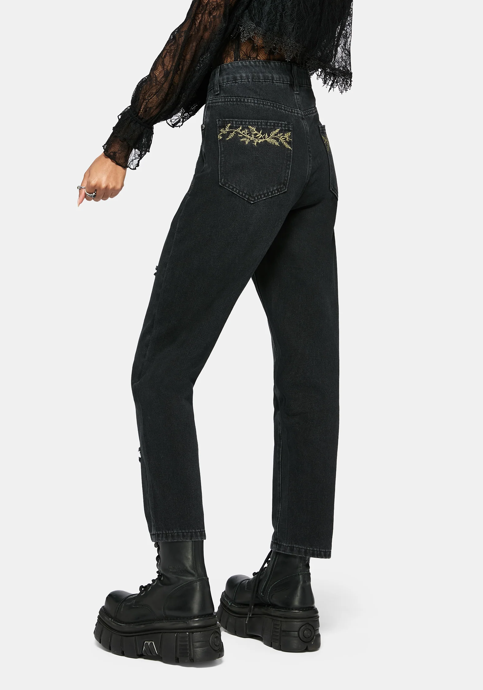 Abellona Embroidered Denim Mom Jean - Image 3