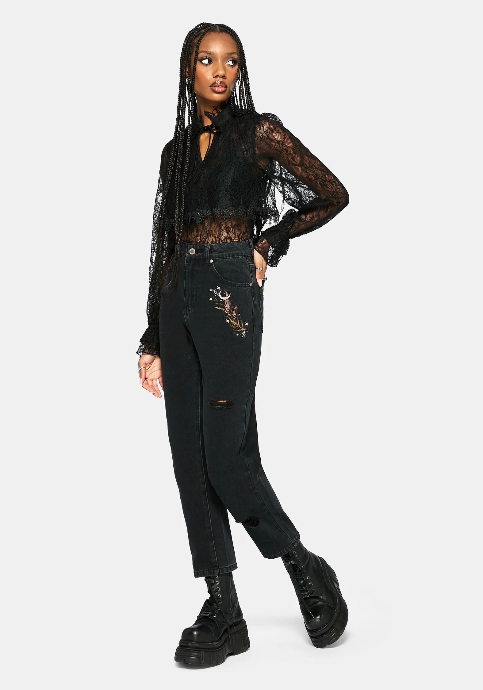 Abellona Embroidered Denim Mom Jean - Image 6