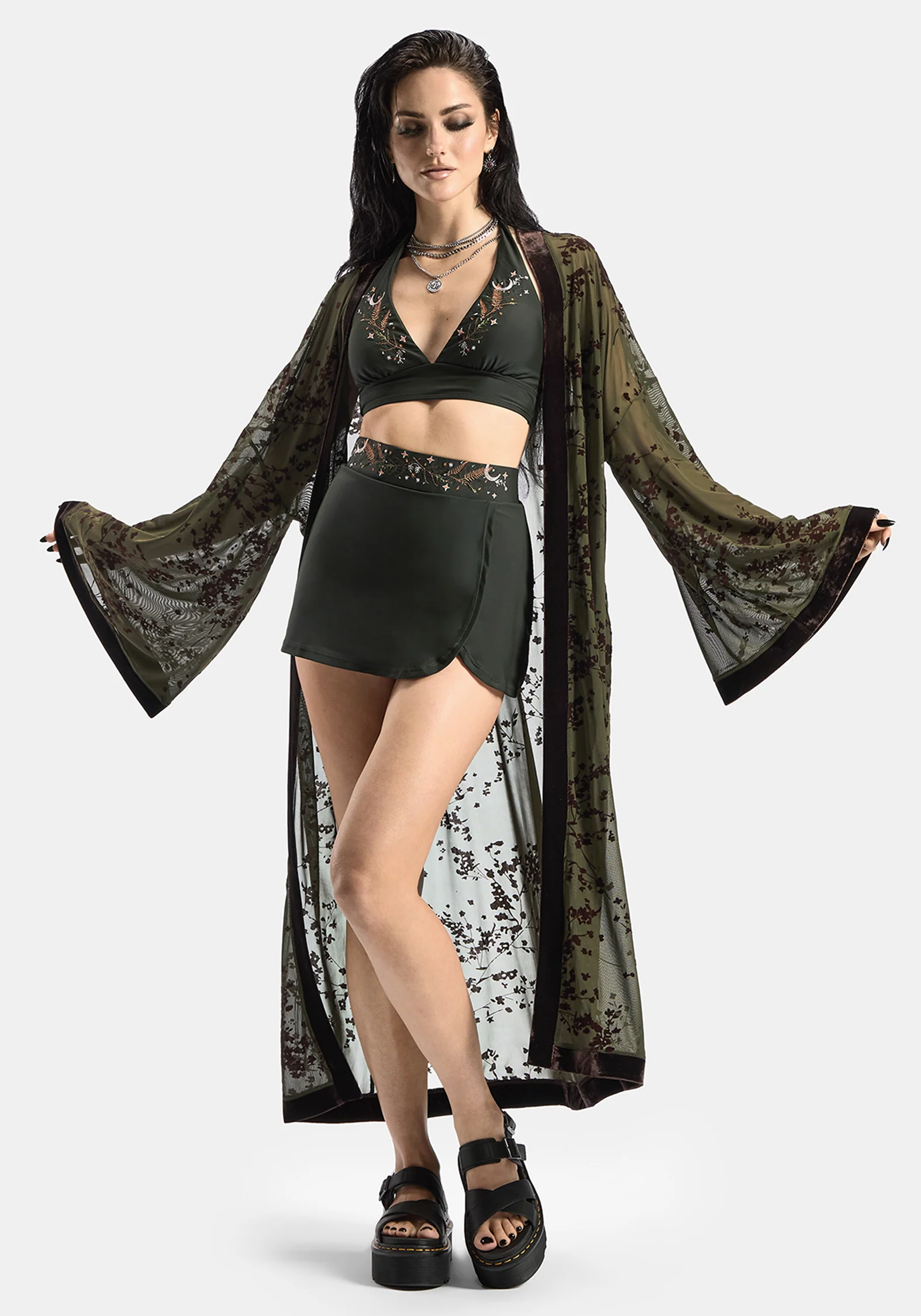 Abellona Embroidered Faux Wrap Swim Skirt - Image 3