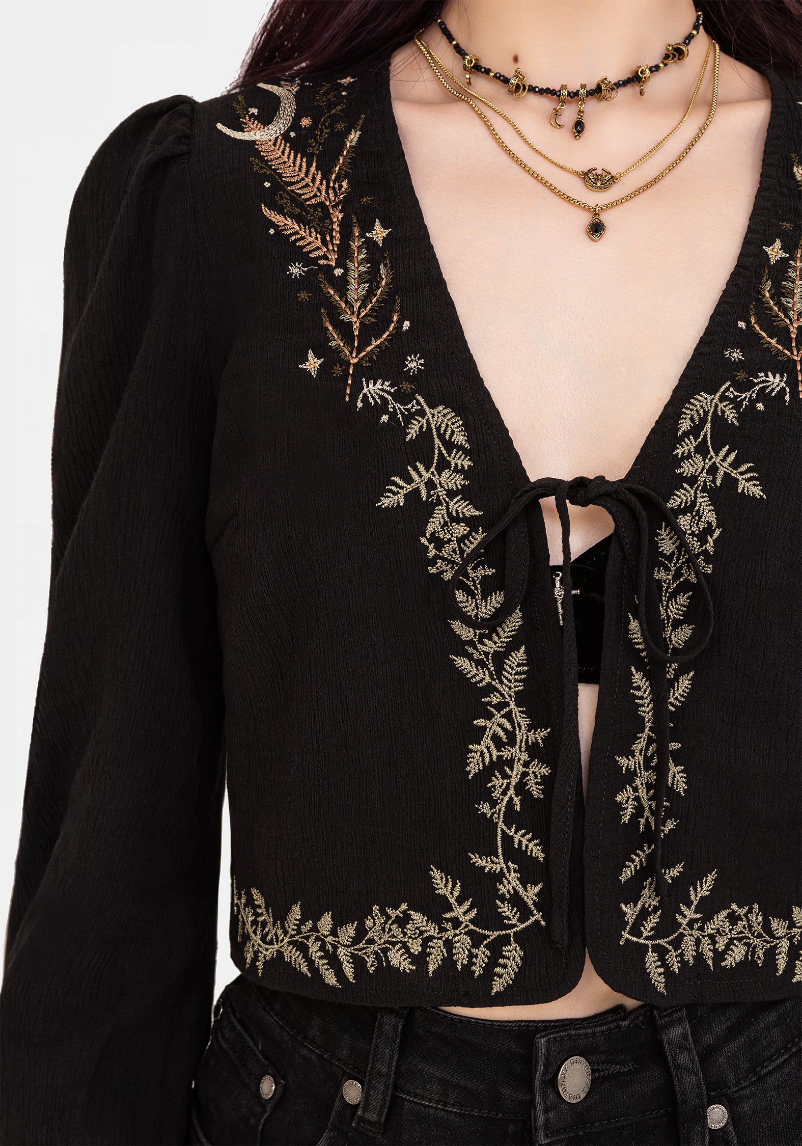 Abellona Embroidered Tie Front Blouse - Image 2