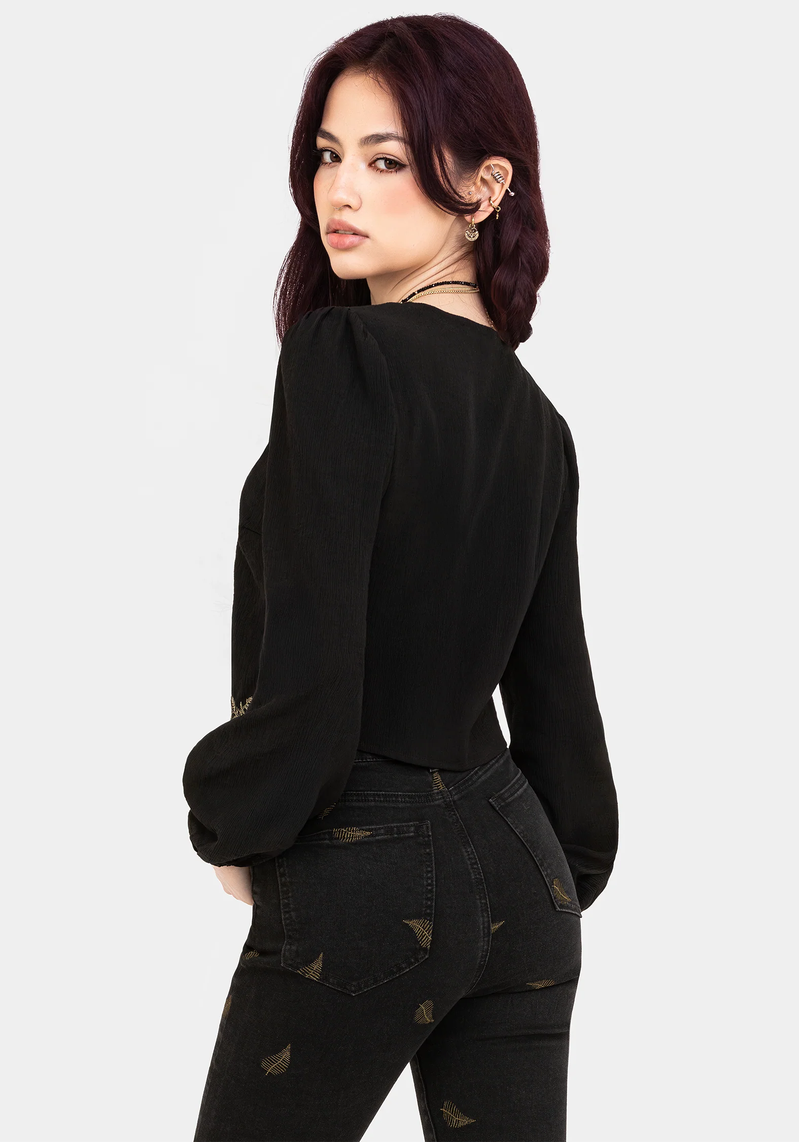 Abellona Embroidered Tie Front Blouse - Image 3
