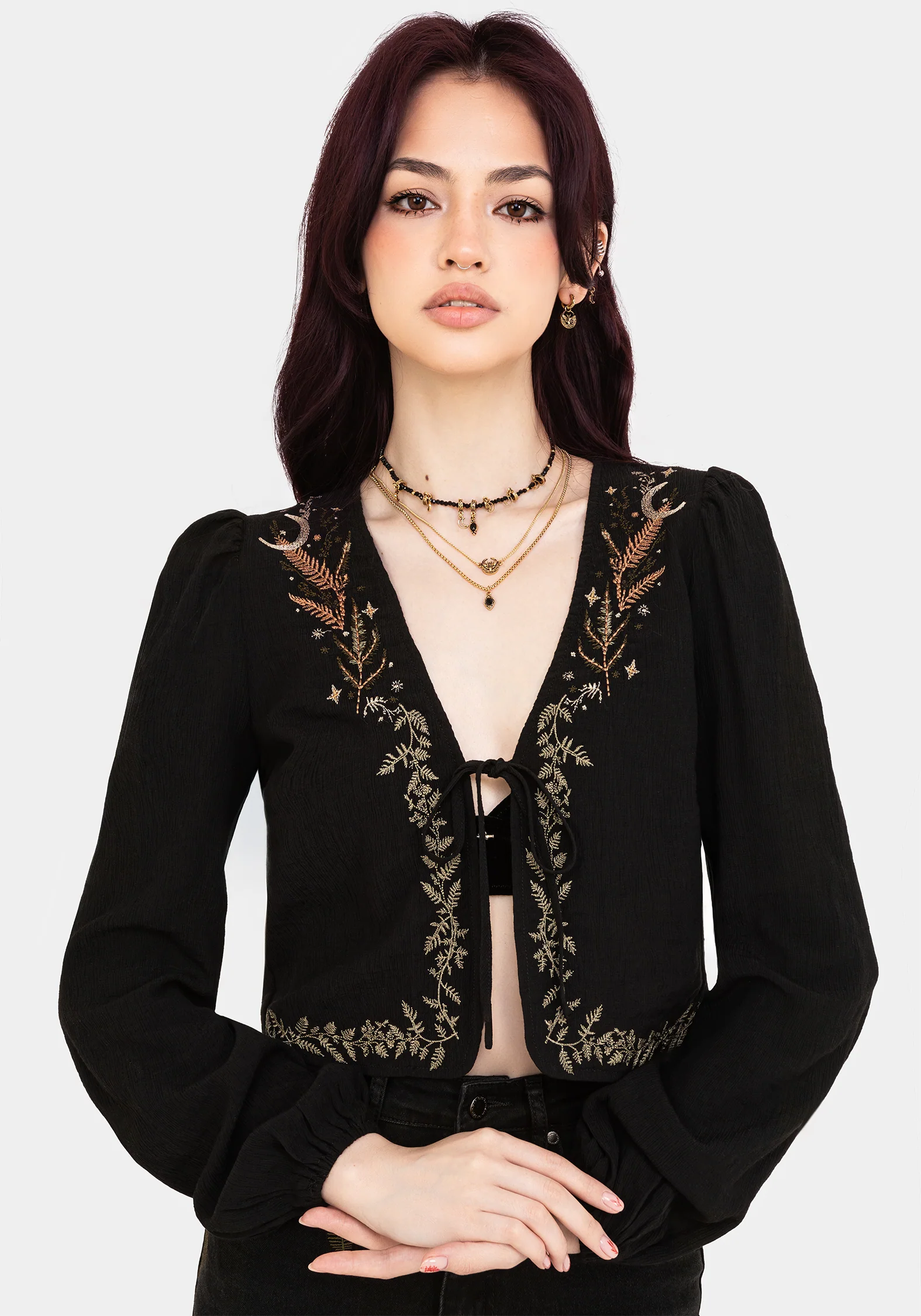 Abellona Embroidered Tie Front Blouse - Image 4