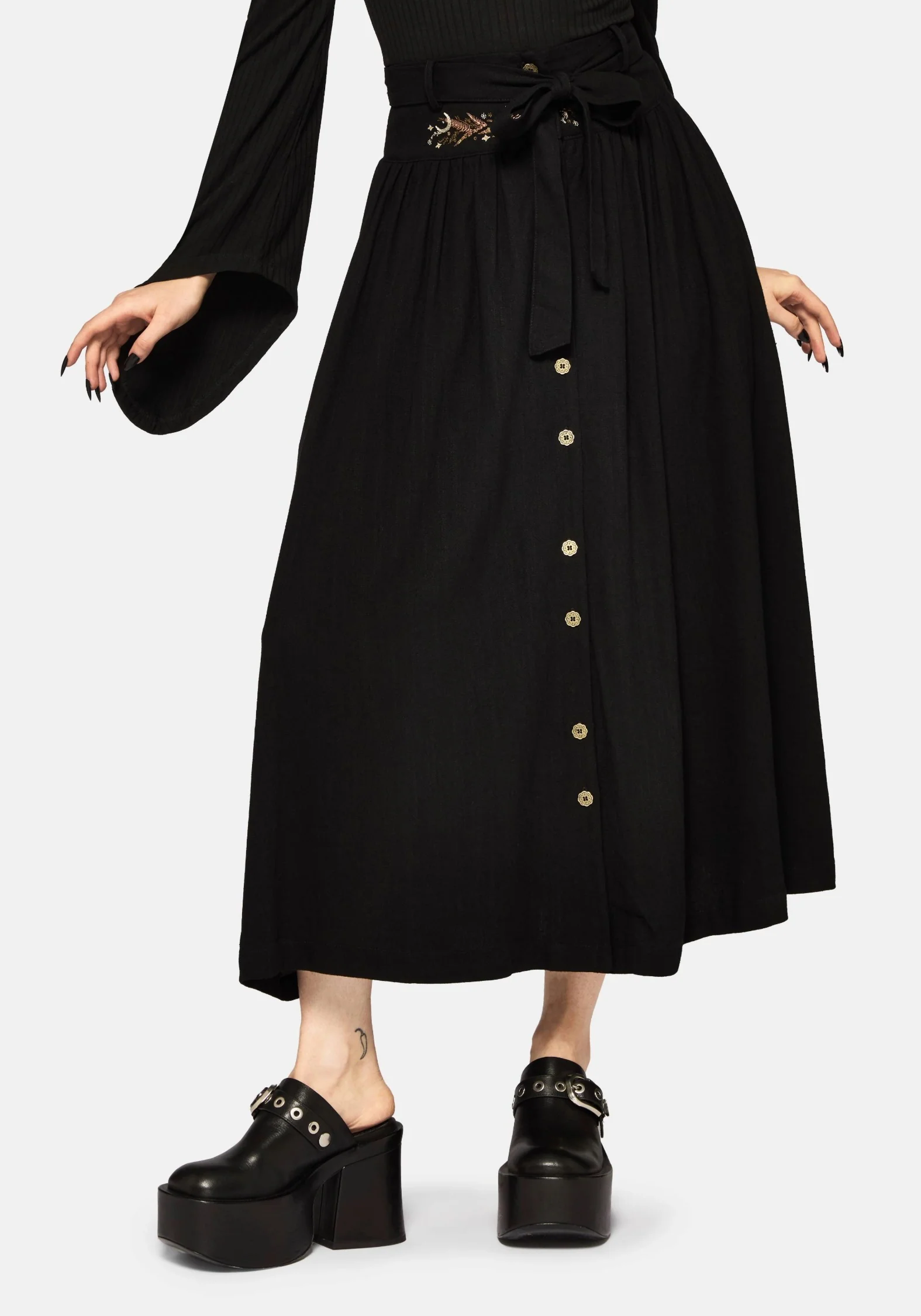 Abellona Embroidered Tie Waist Midaxi Skirt