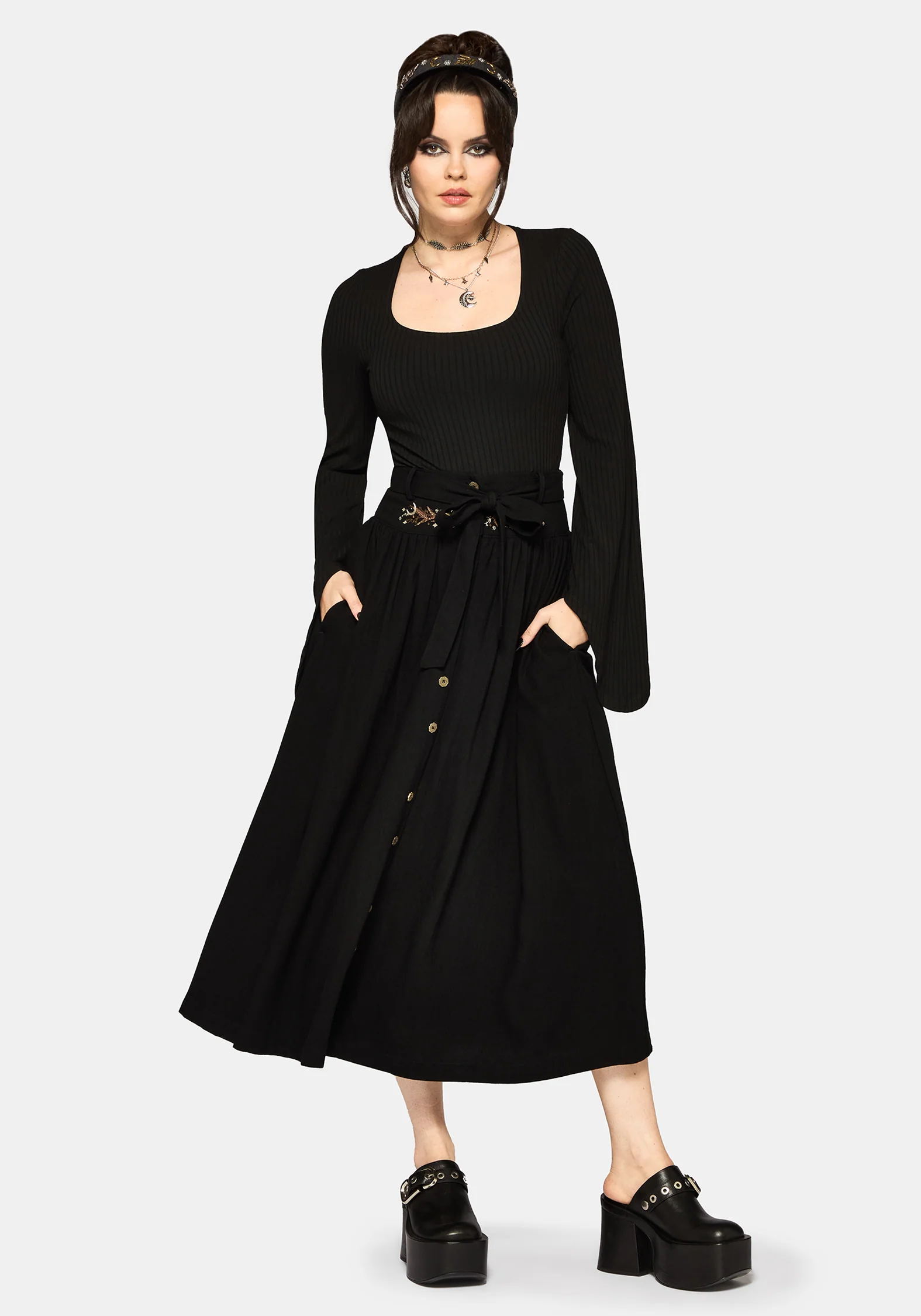 Abellona Embroidered Tie Waist Midaxi Skirt - Image 4