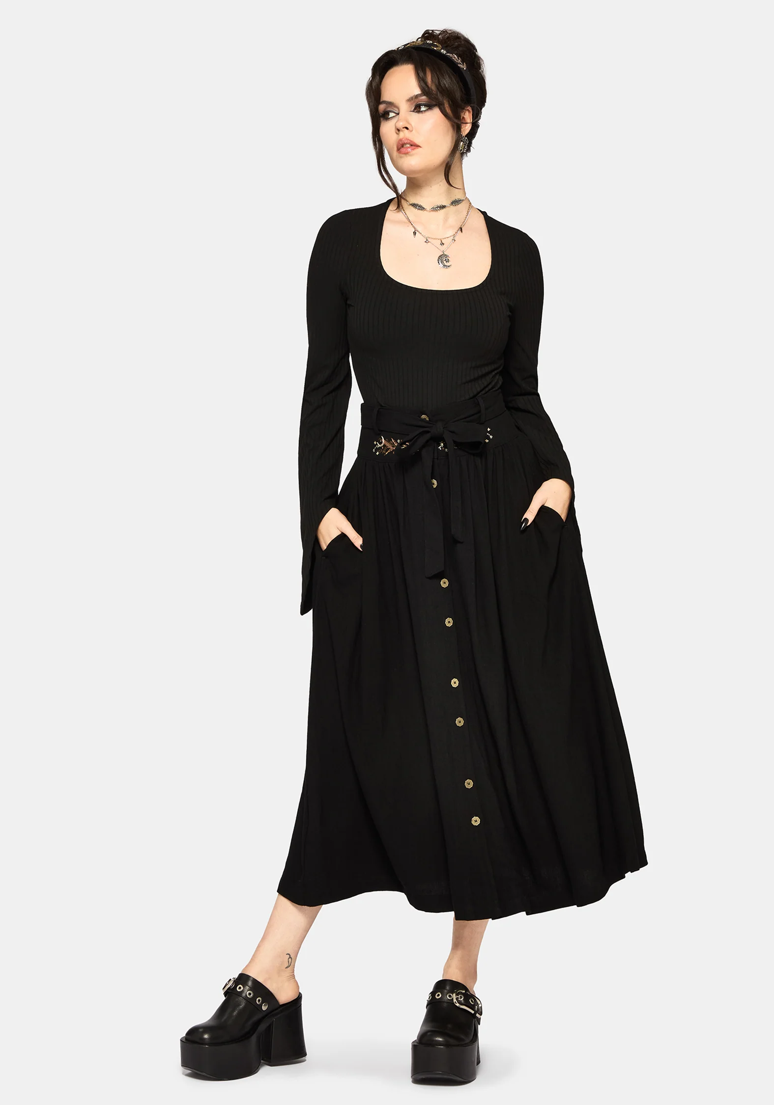 Abellona Embroidered Tie Waist Midaxi Skirt - Image 5
