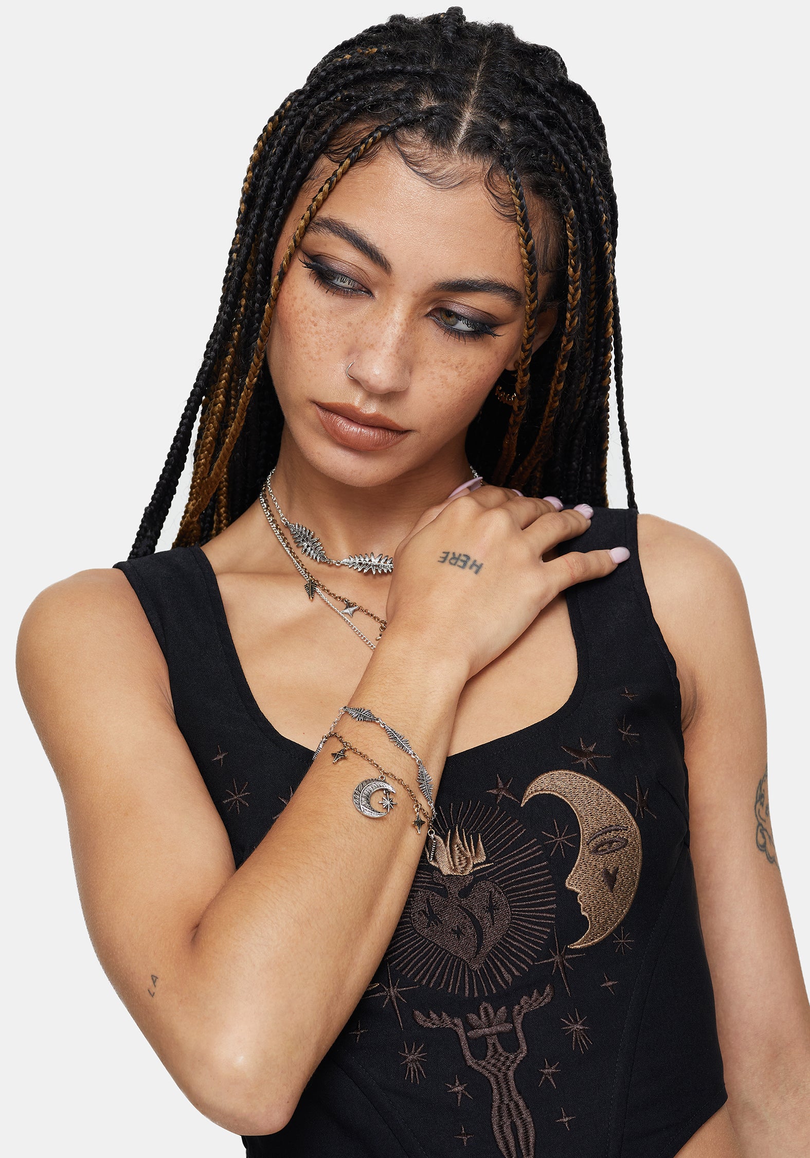 Abellona Moon Fern Layered Charm Bracelet - Image 3