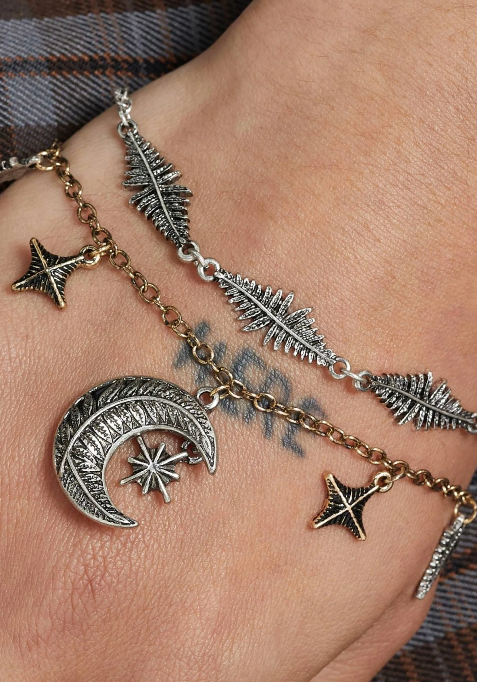 Abellona Moon Fern Layered Charm Bracelet - Image 4