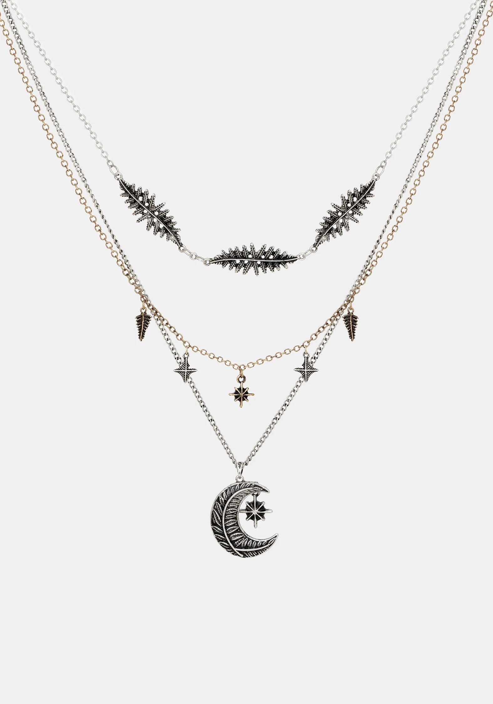 Abellona Moon Fern Layered Charm Necklace - Image 4