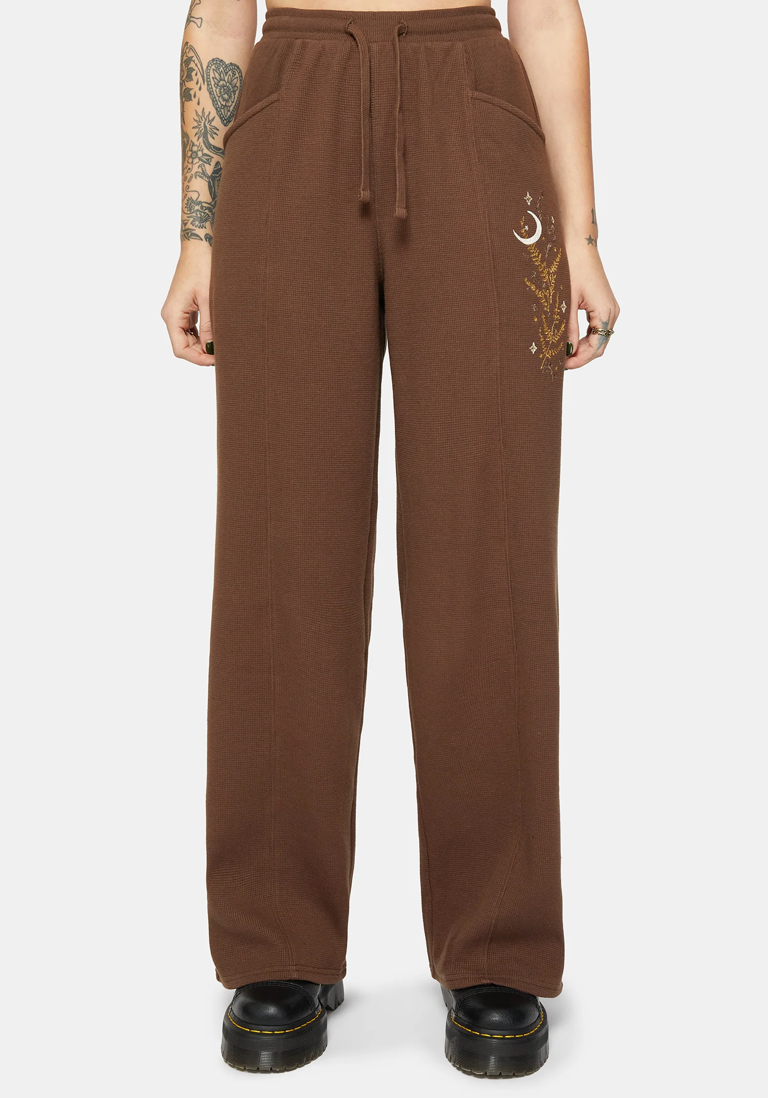 Abellona Waffle Embroidered Wide Leg Jogger