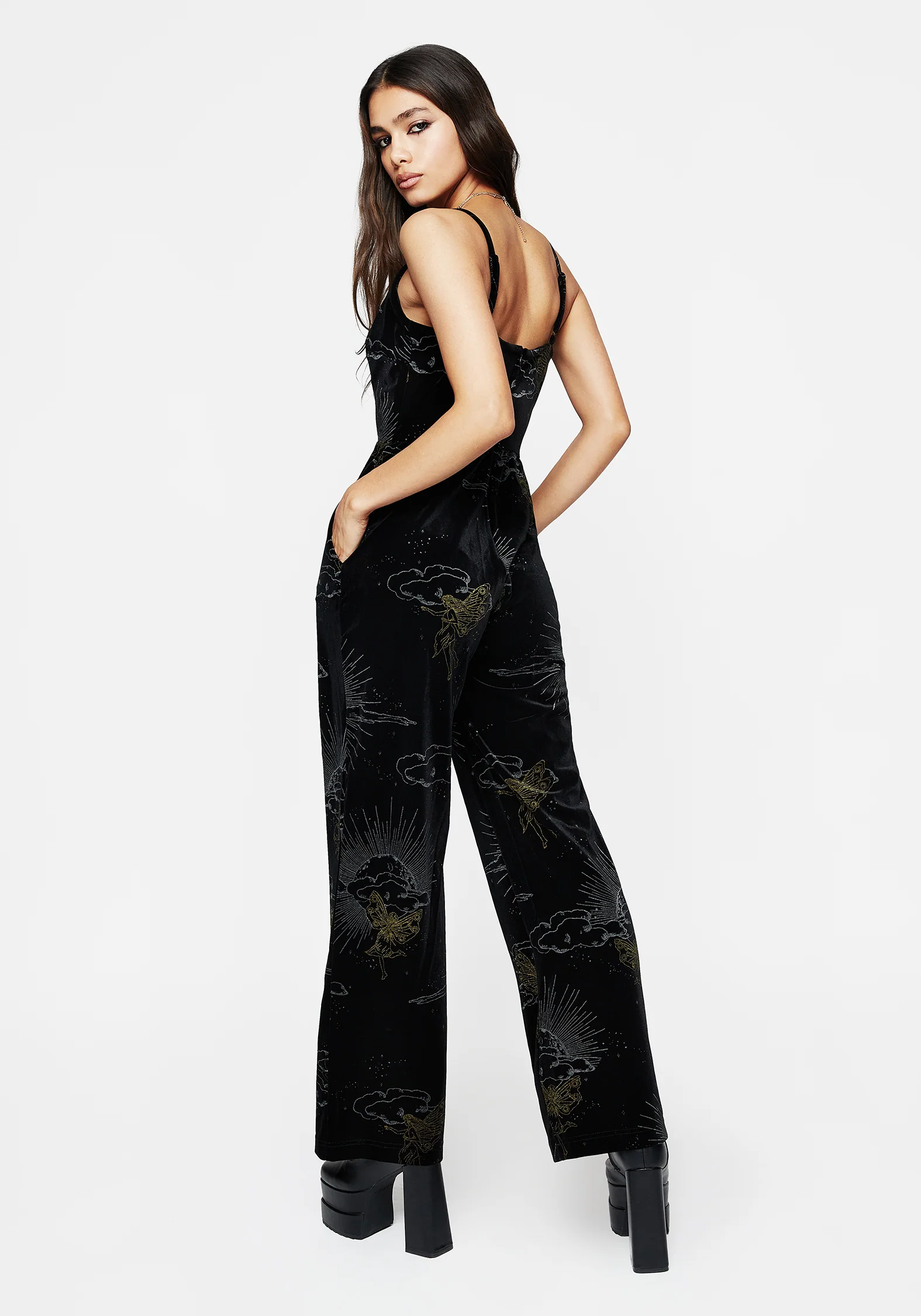 Adelina Foil Print Velour Cami Jumpsuit - Image 3