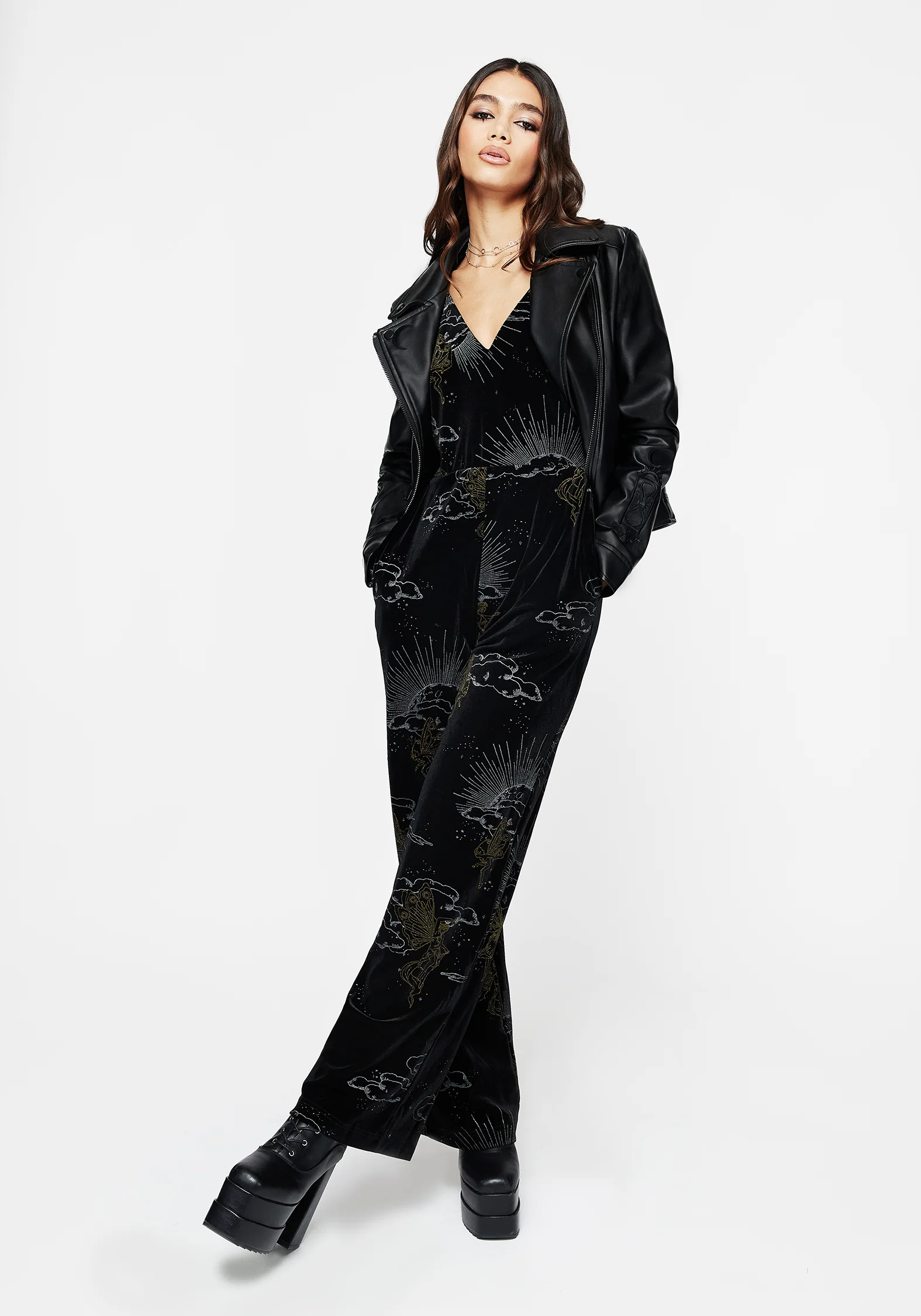 Adelina Foil Print Velour Cami Jumpsuit - Image 7