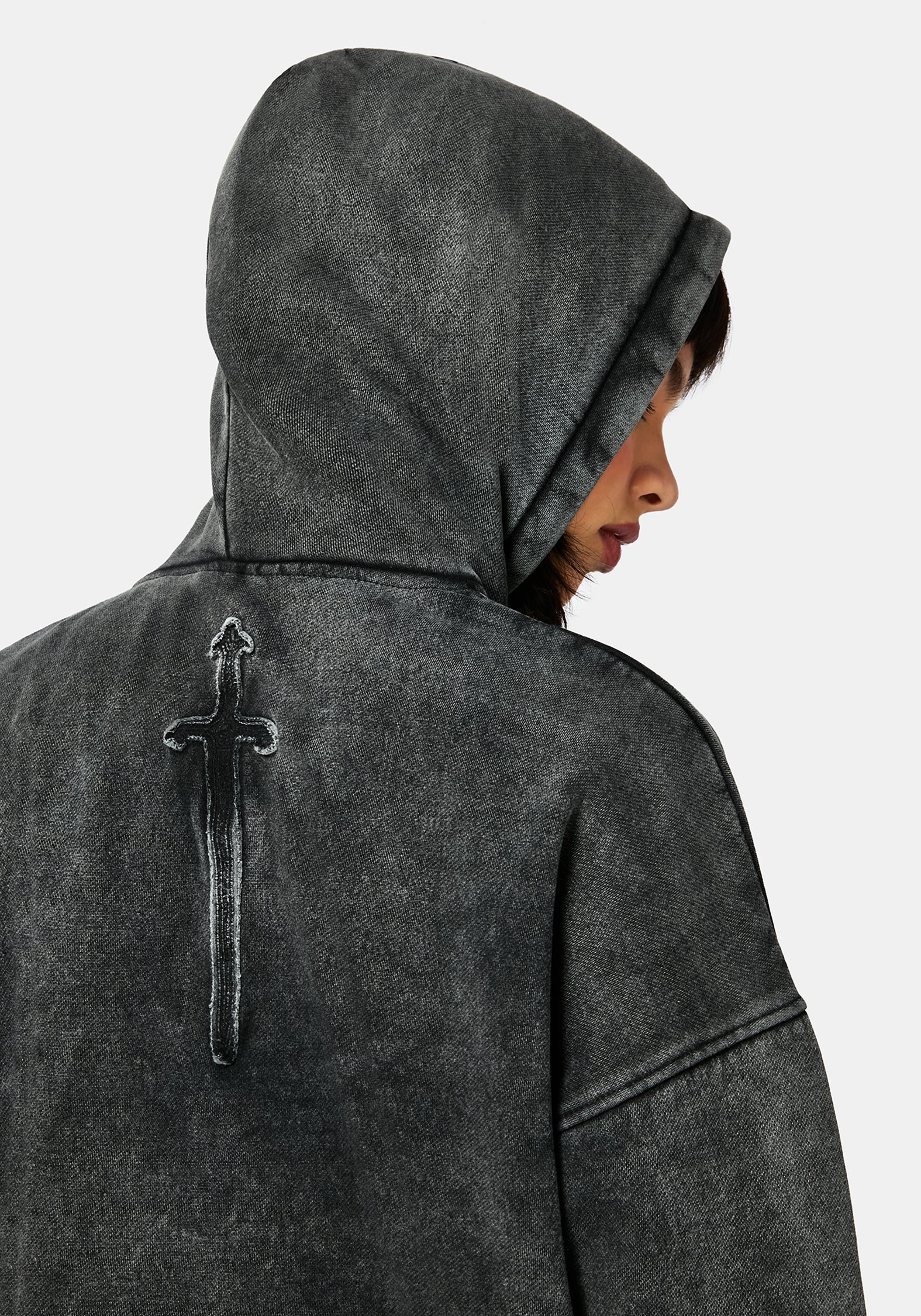 Aelin Sword Applique Hooded Sweater Dress - Black - Image 2