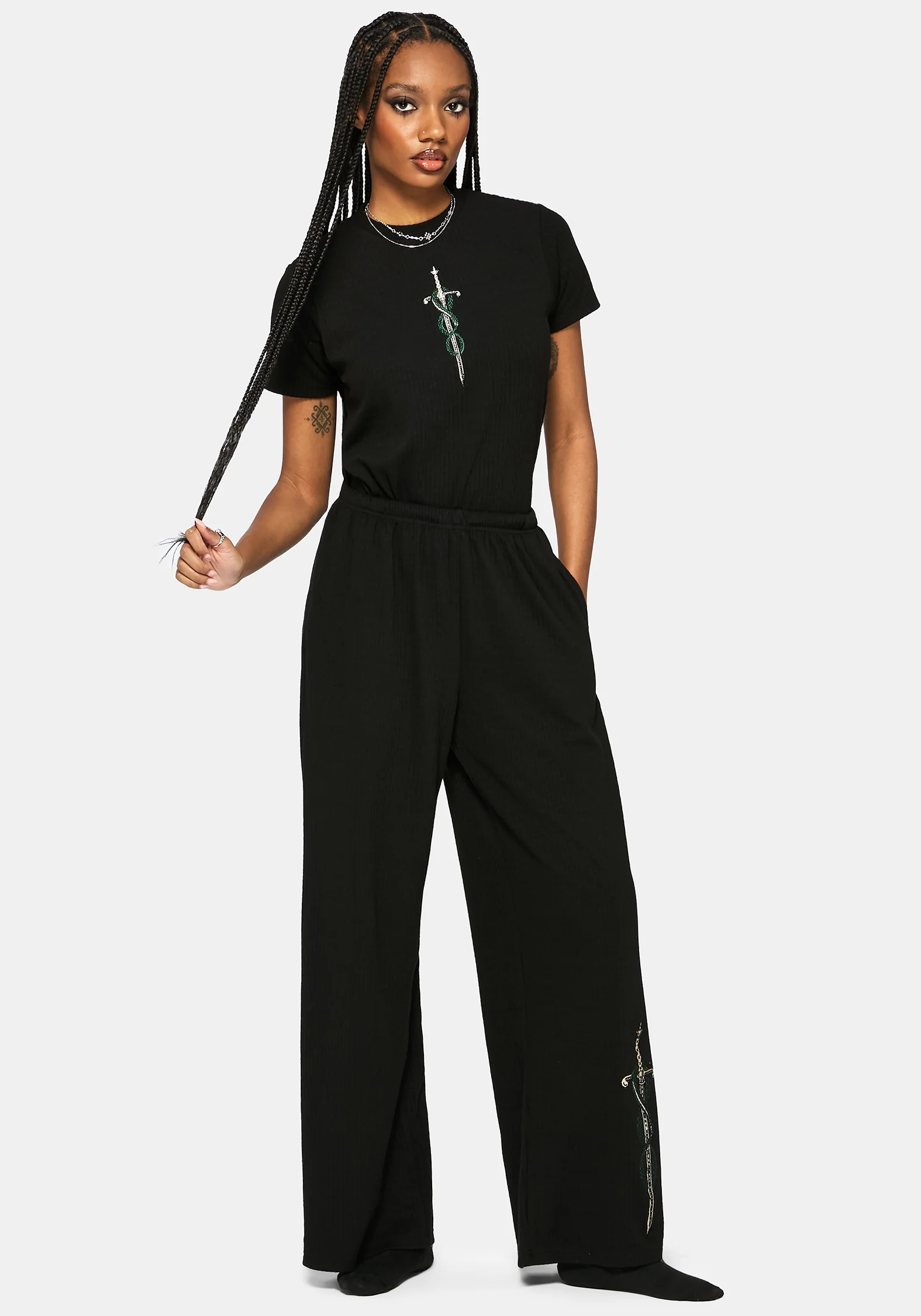 Aelin Sword Embroidered Short Sleeve Ribbed Top - Image 6