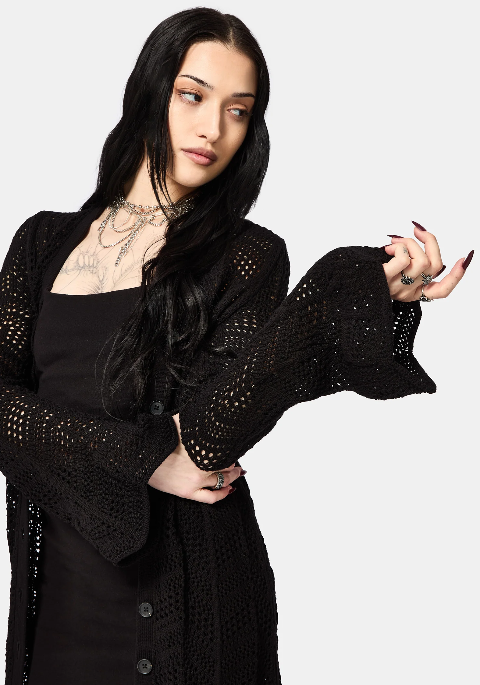 Aenaes Longline Crochet Maxi Cardigan - Image 3