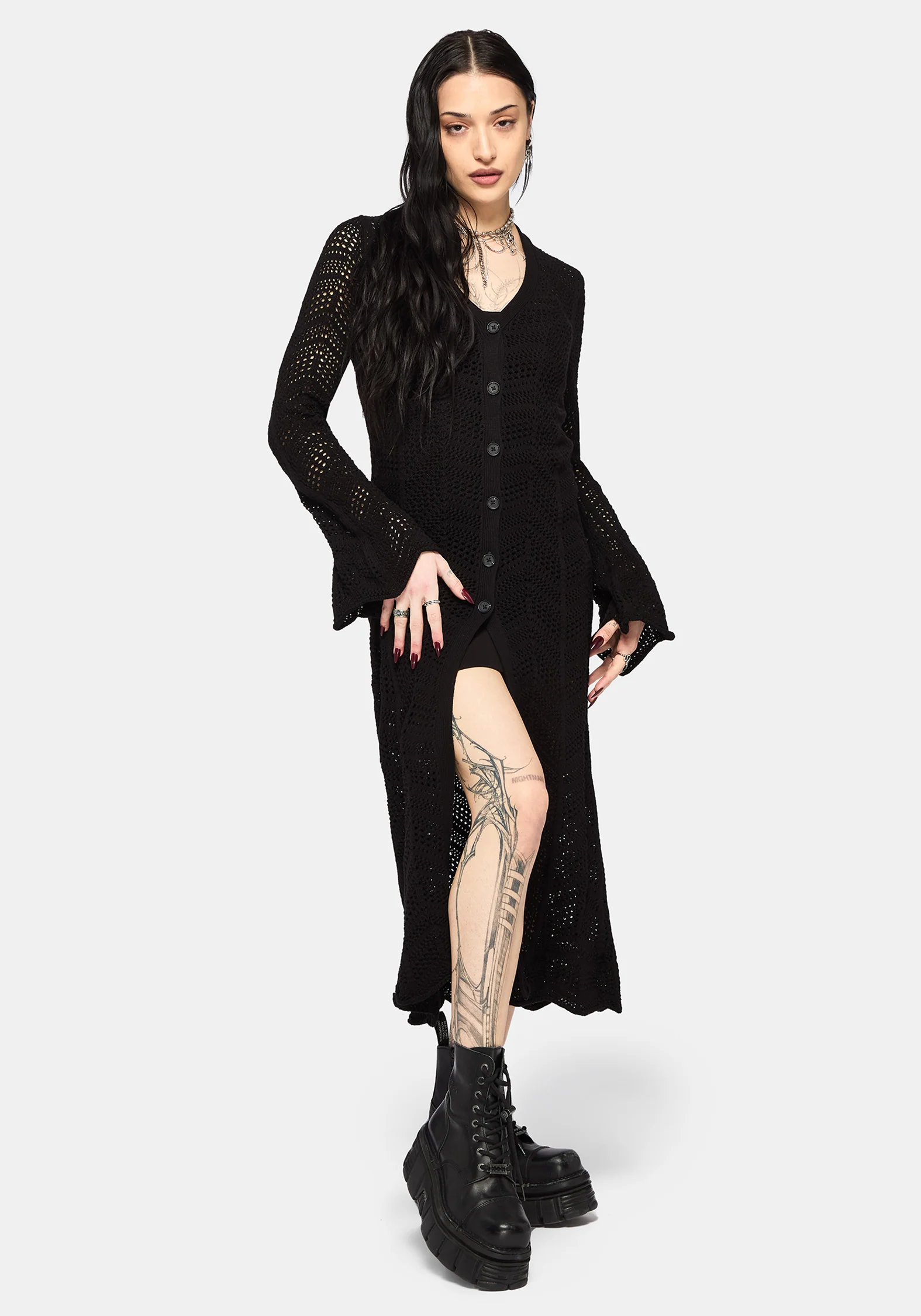 Aenaes Longline Crochet Maxi Cardigan - Image 5