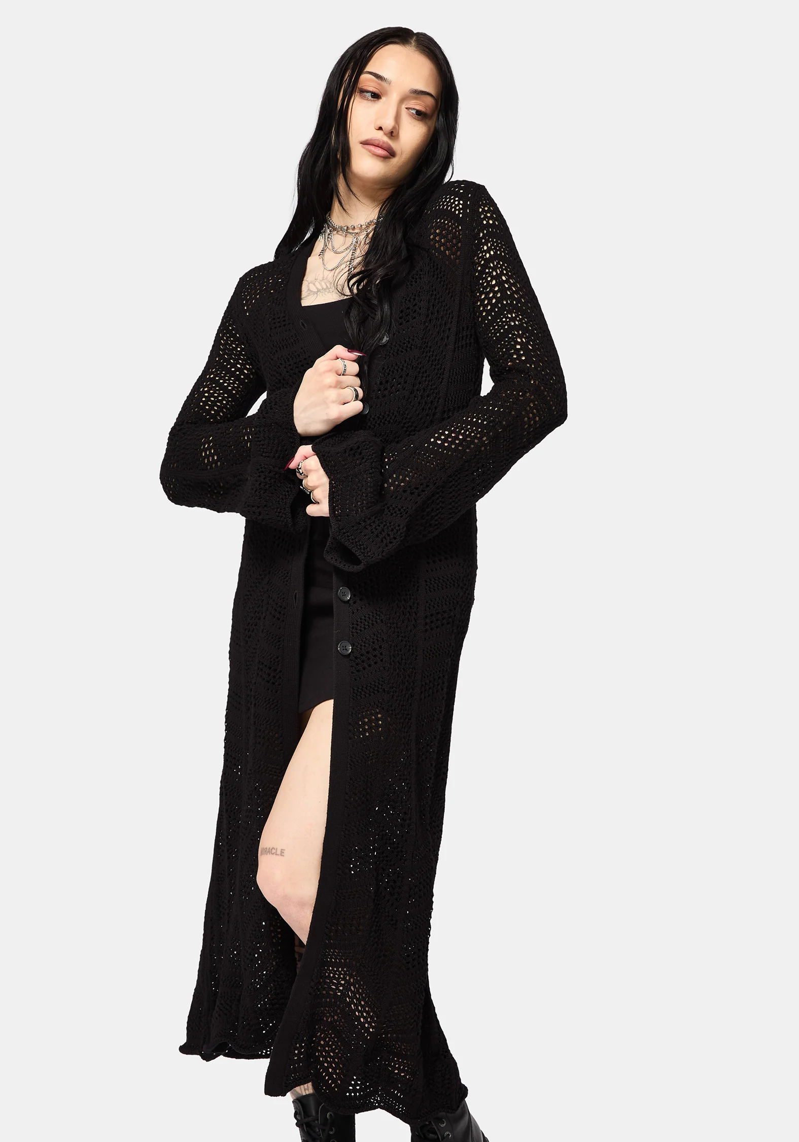 Aenaes Longline Crochet Maxi Cardigan - Image 6