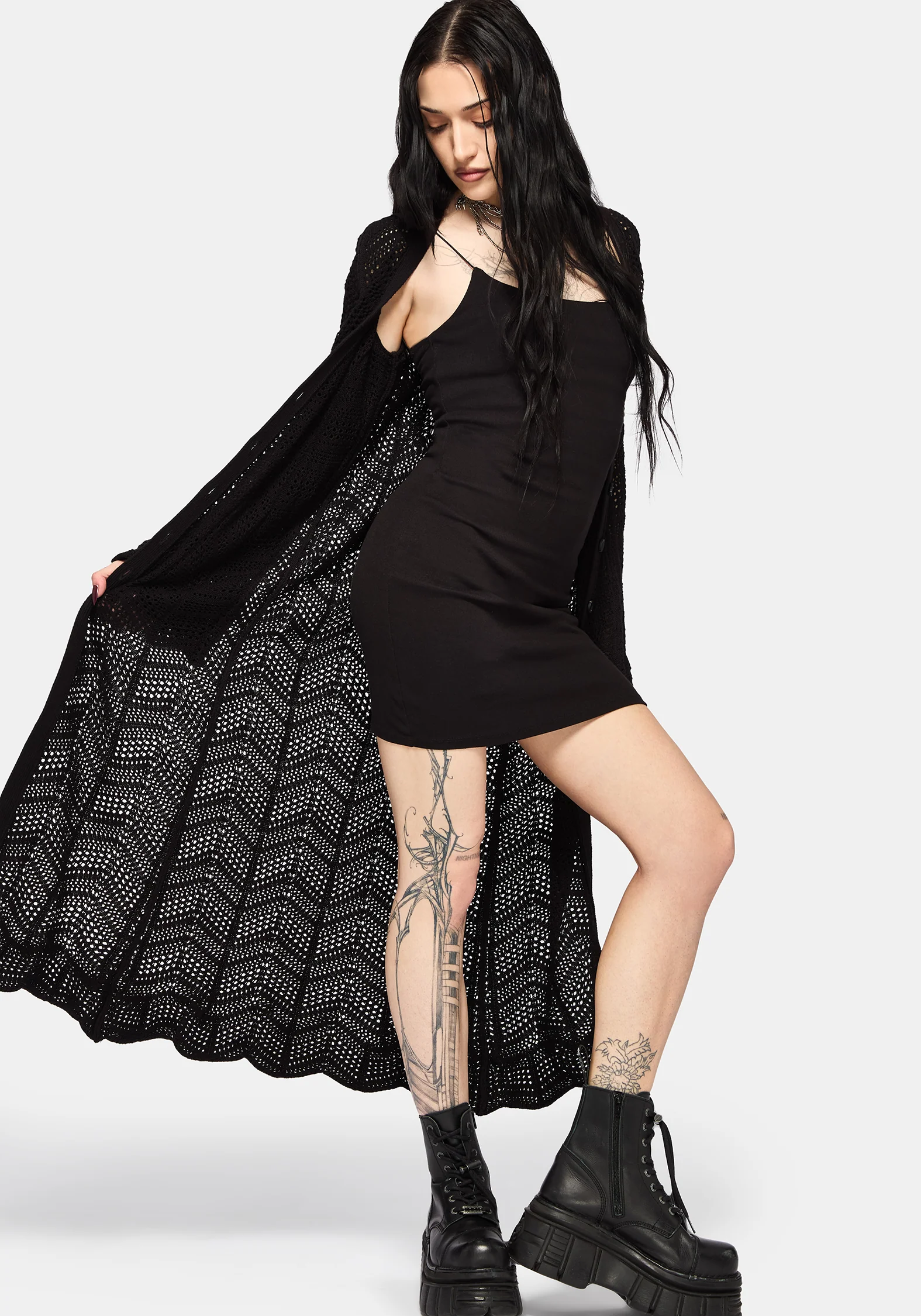Aenaes Longline Crochet Maxi Cardigan - Image 7
