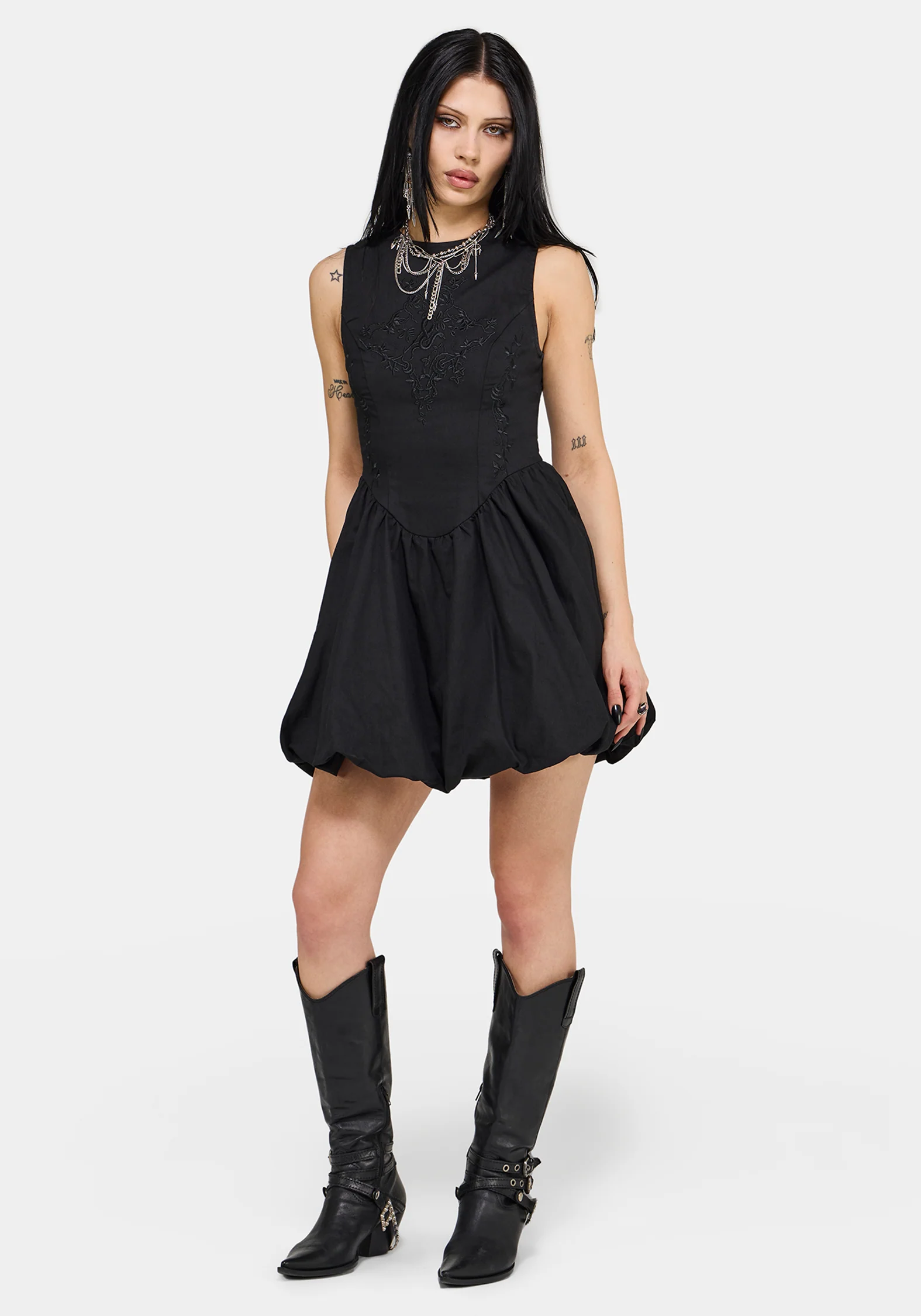 Ailis Balloon Hem Embroidered Mini Dress - Image 2