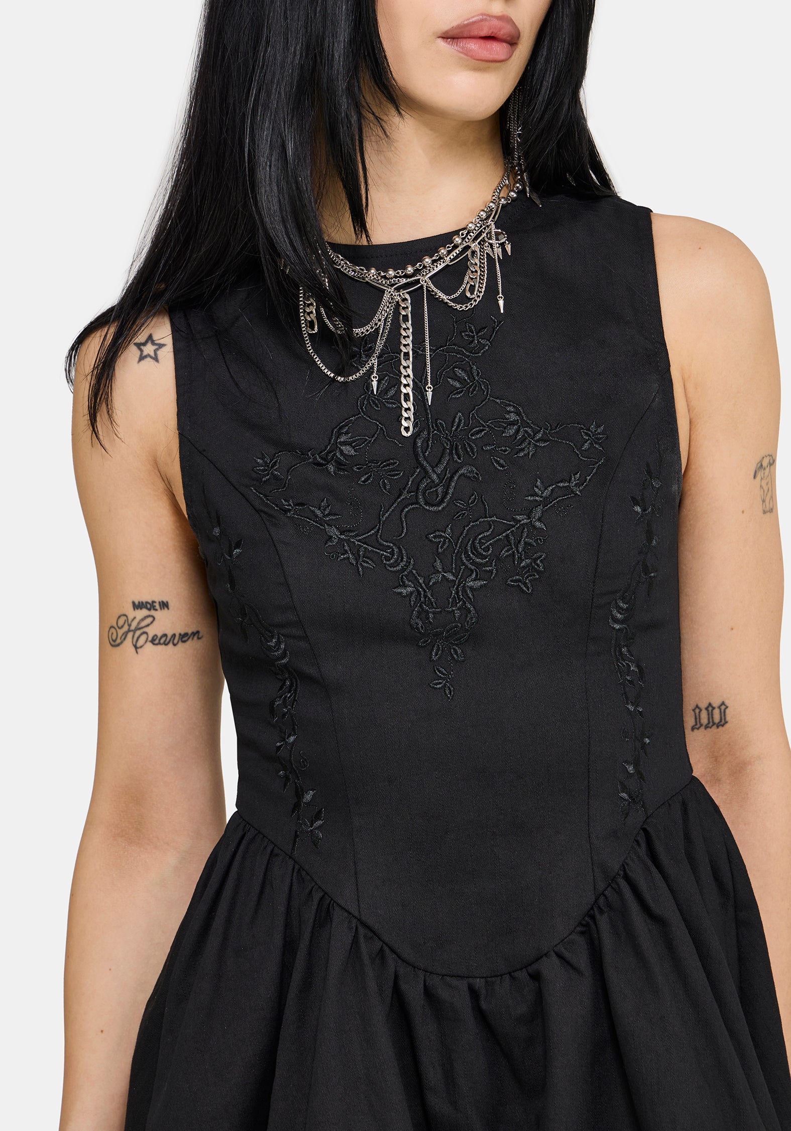 Ailis Balloon Hem Embroidered Mini Dress - Image 3