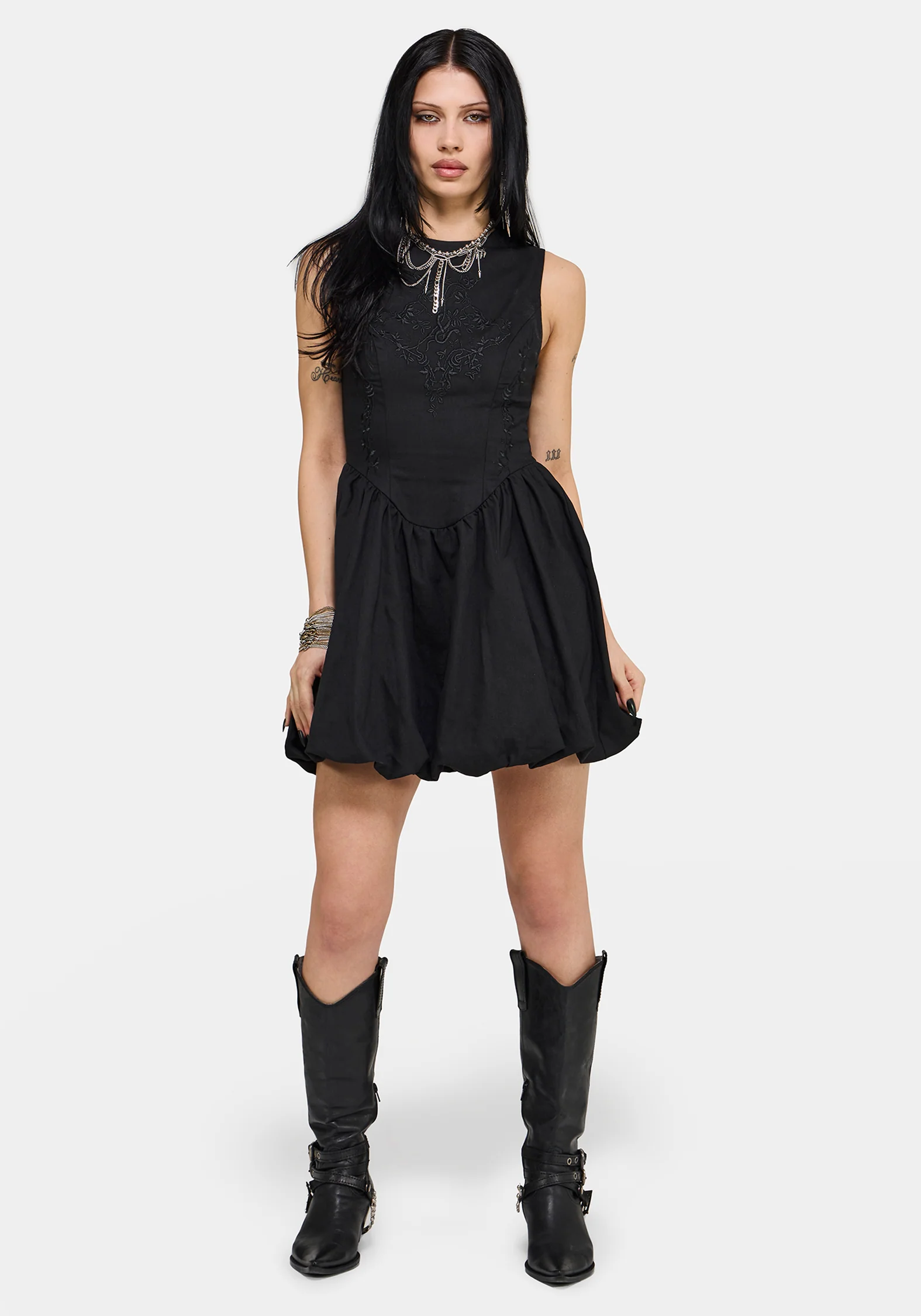 Ailis Balloon Hem Embroidered Mini Dress - Image 5