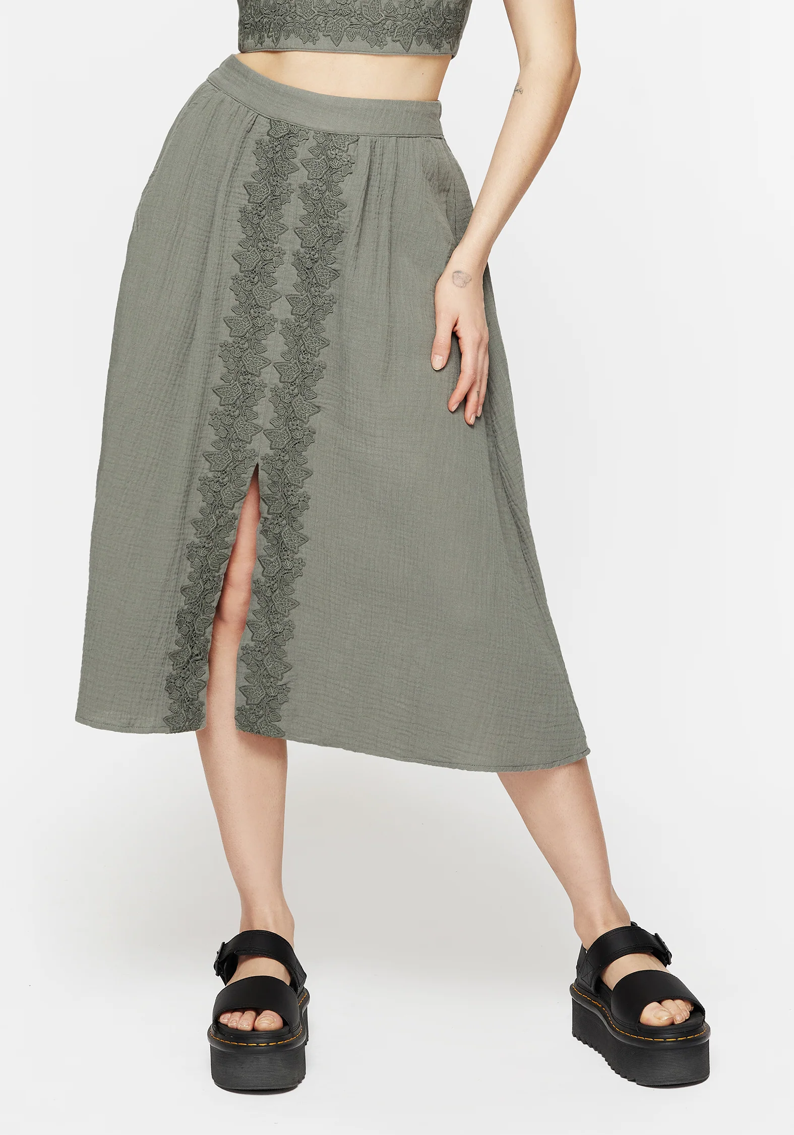 Alder Cotton Ivy Detail Midi Skirt