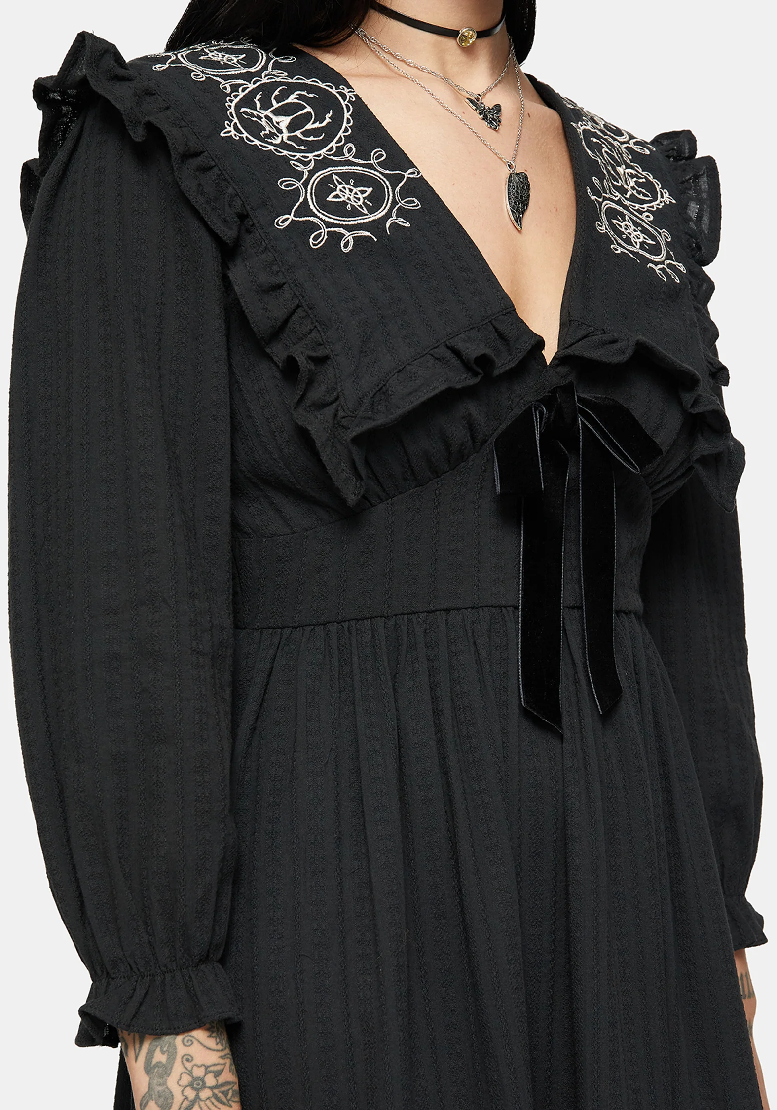Alira Bug Embroidered Collar Cotton Midi Dress - Image 2