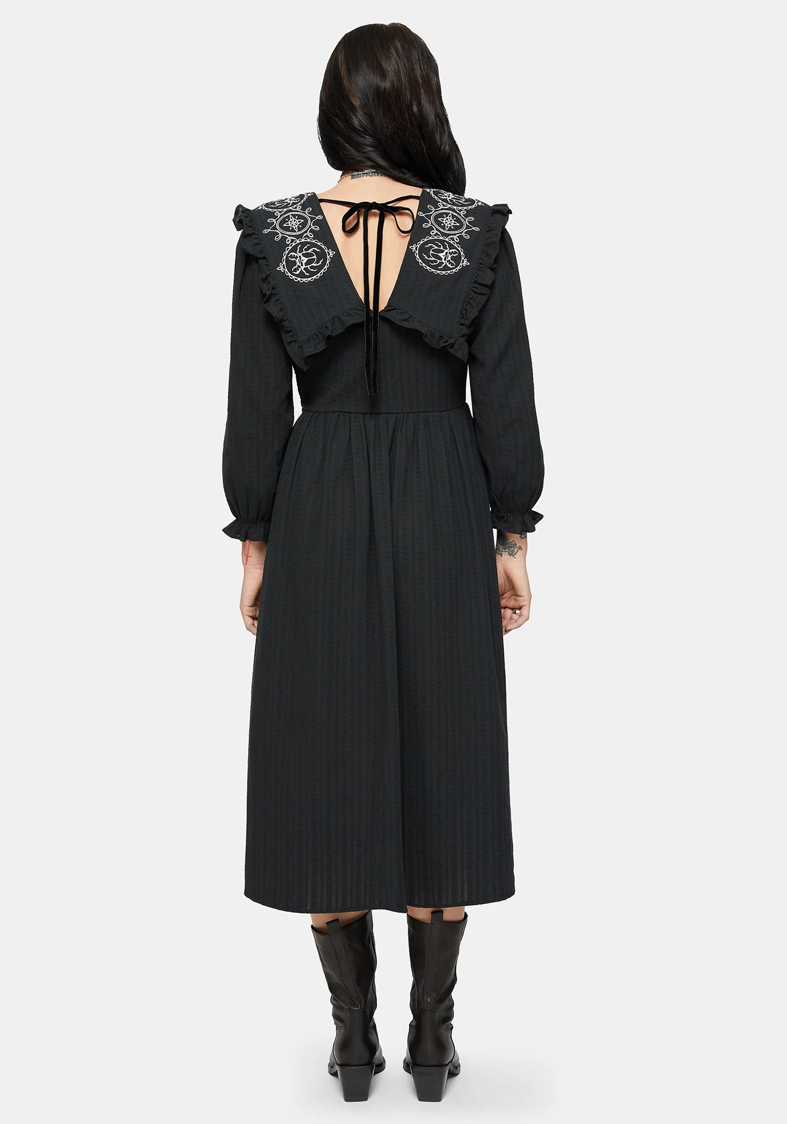 Alira Bug Embroidered Collar Cotton Midi Dress - Image 3