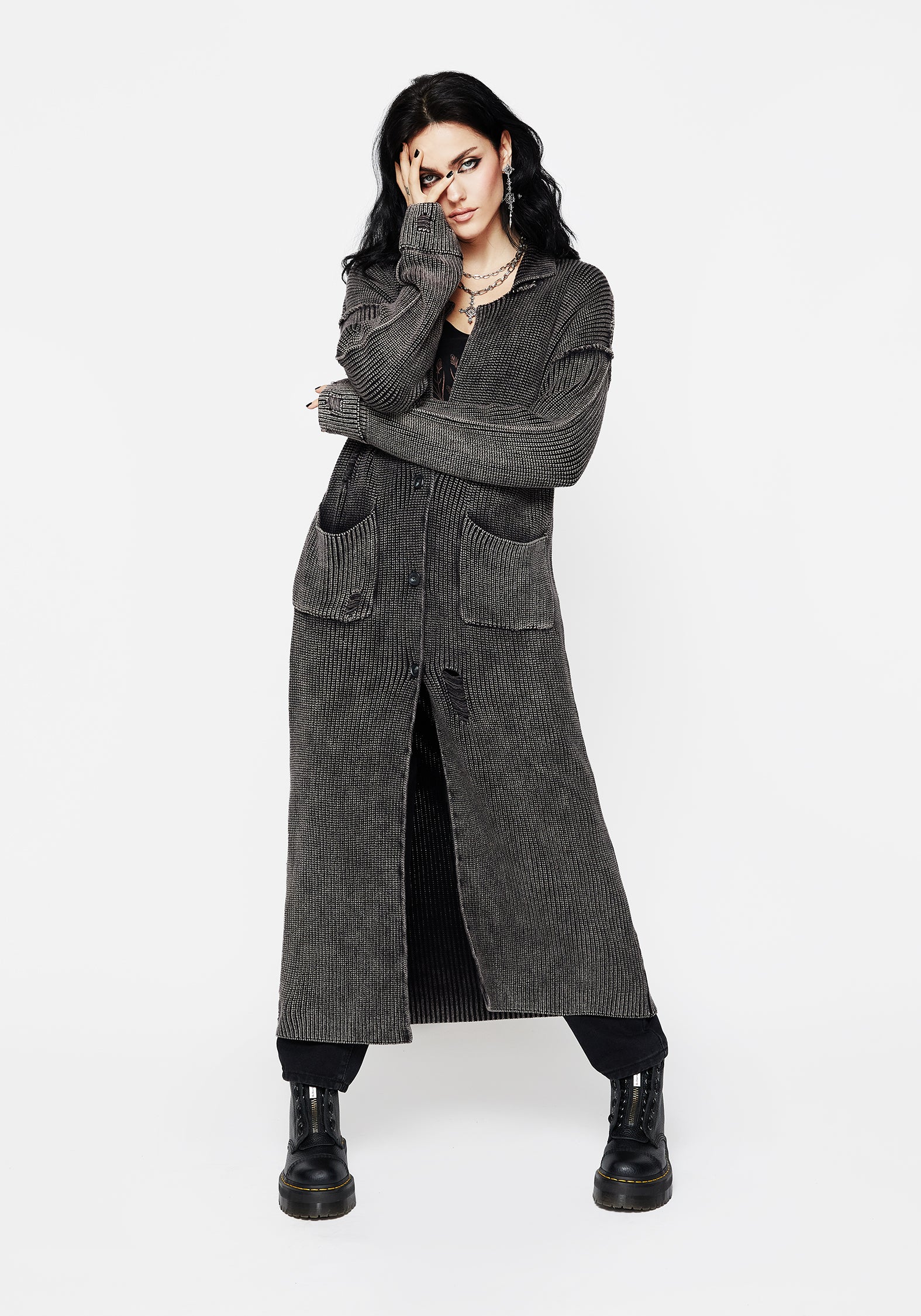 Allison Distressed Knit Longline Cardigan - Image 4