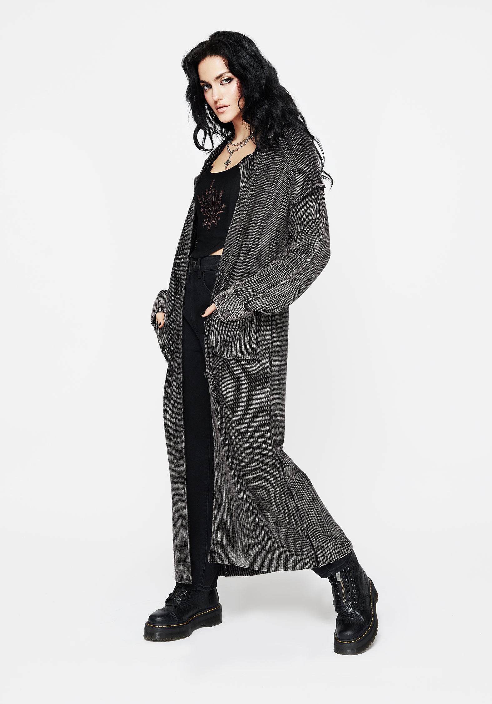 Allison Distressed Knit Longline Cardigan - Image 6