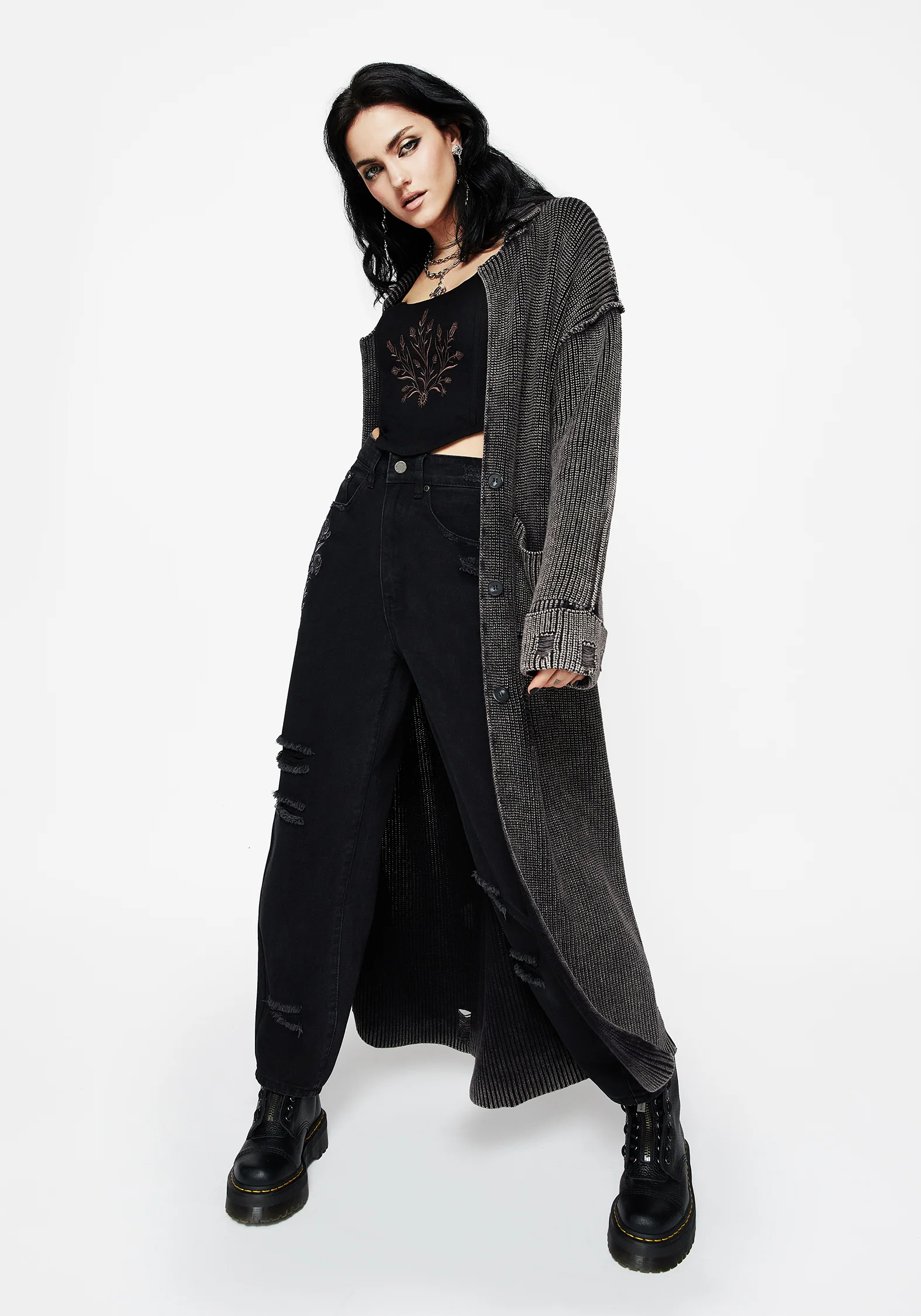 Allison Distressed Knit Longline Cardigan - Image 7