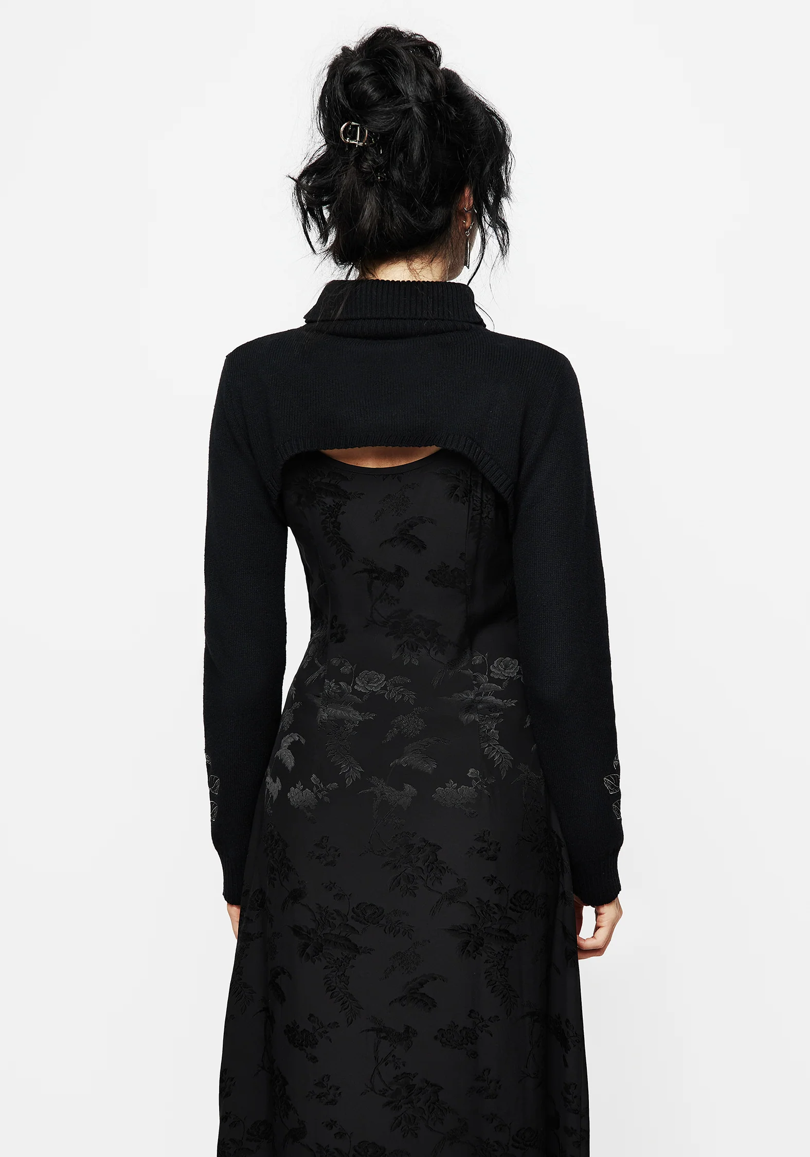 Amalthea Embroidered Roll Neck Extreme Crop Jumper - Image 3
