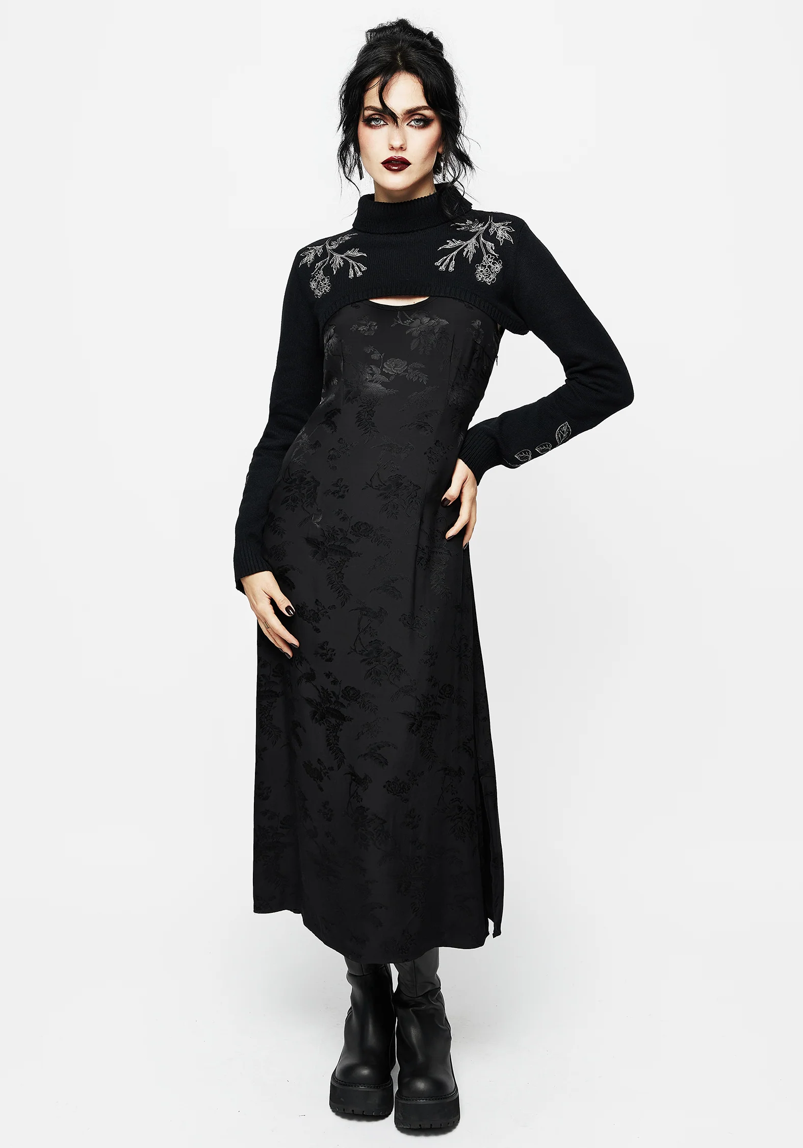 Amalthea Embroidered Roll Neck Extreme Crop Jumper - Image 4