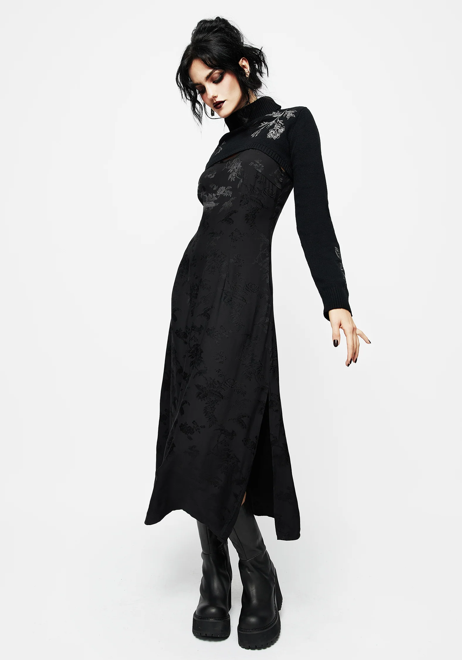 Amalthea Embroidered Roll Neck Extreme Crop Jumper - Image 6