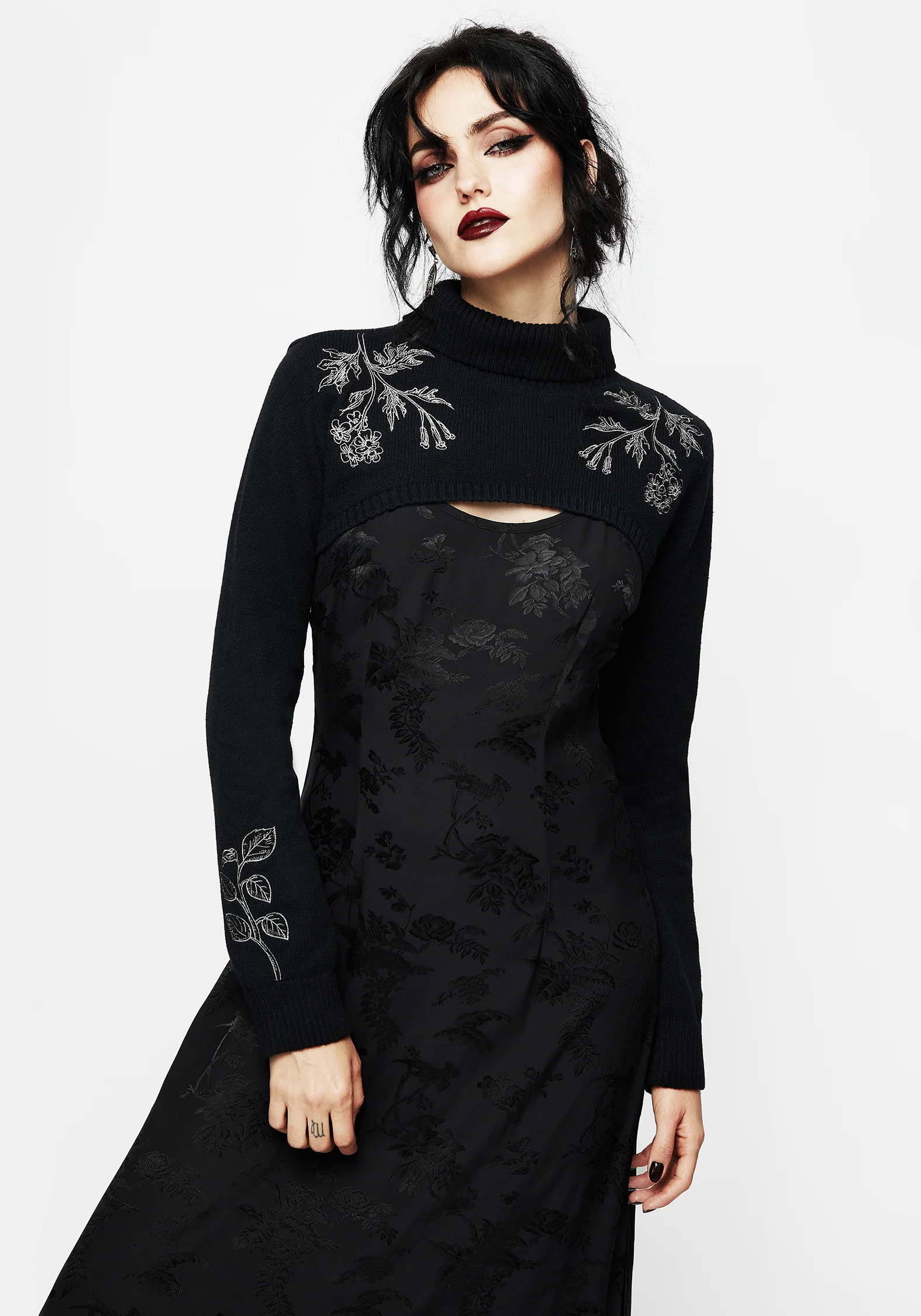 Amalthea Embroidered Roll Neck Extreme Crop Jumper - Image 7