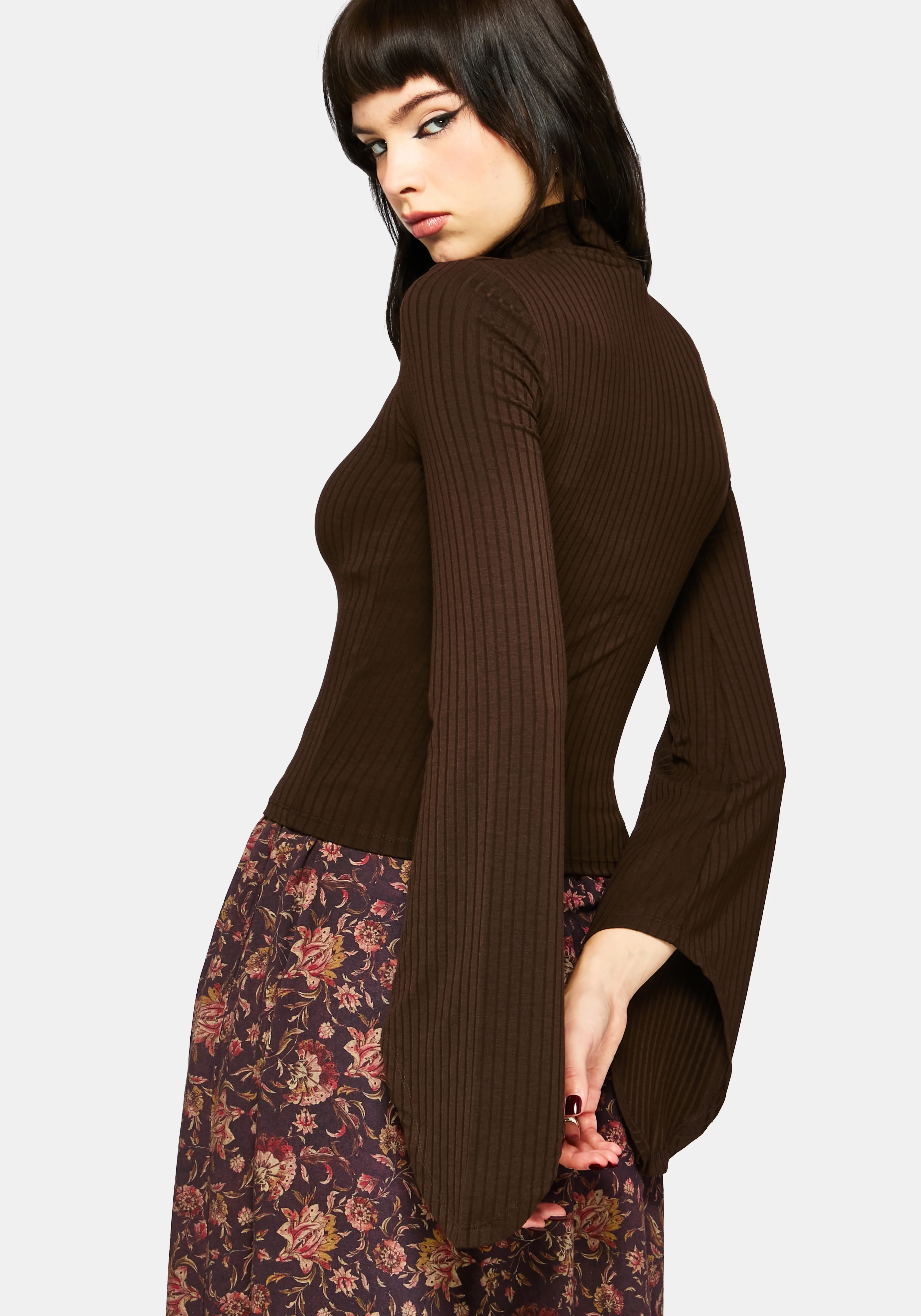 Amata Flared Sleeve Top - Brown - Image 3