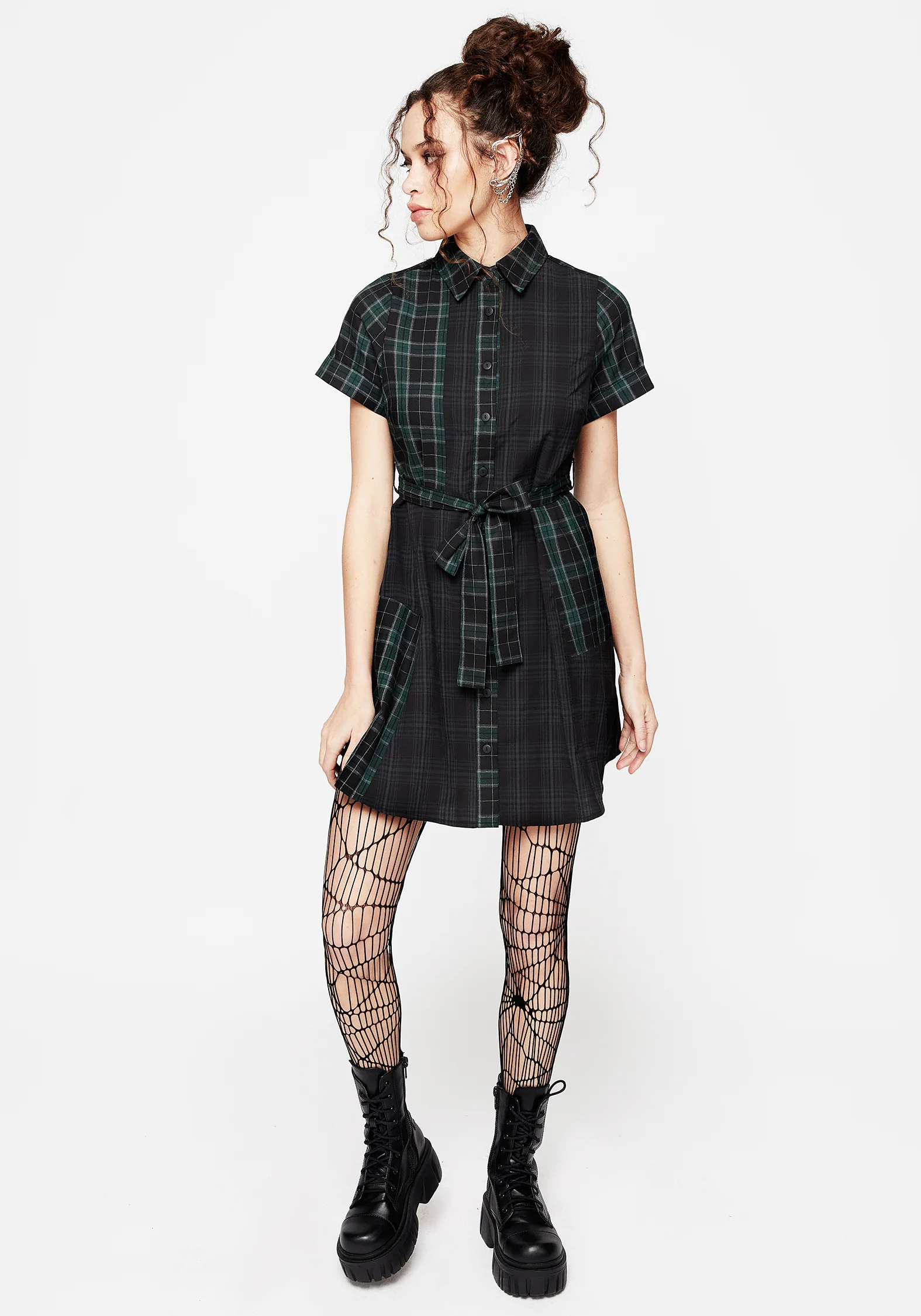 Analogue Check Cotton Mini Shirt Dress - Image 6