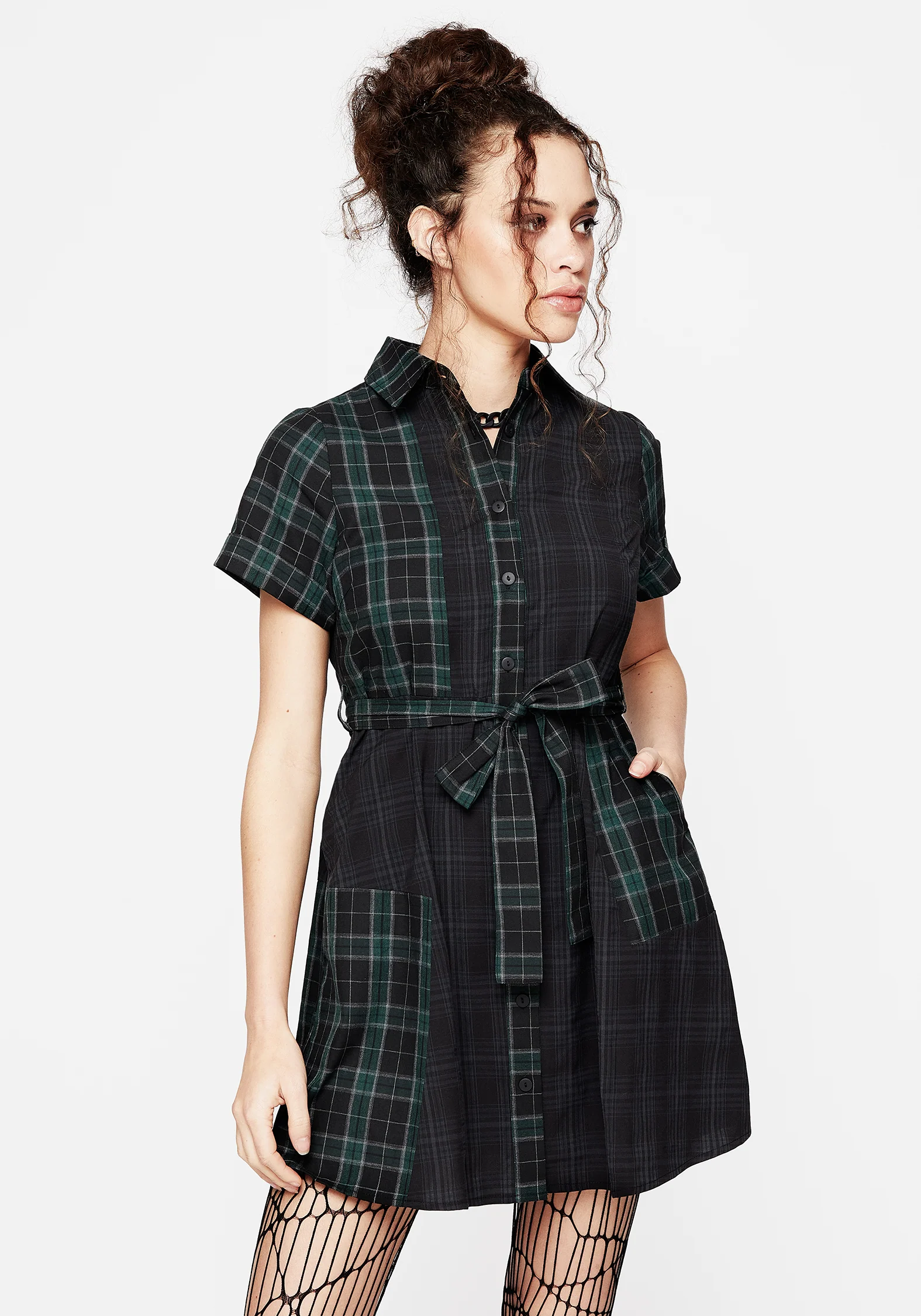 Analogue Check Cotton Mini Shirt Dress - Image 7