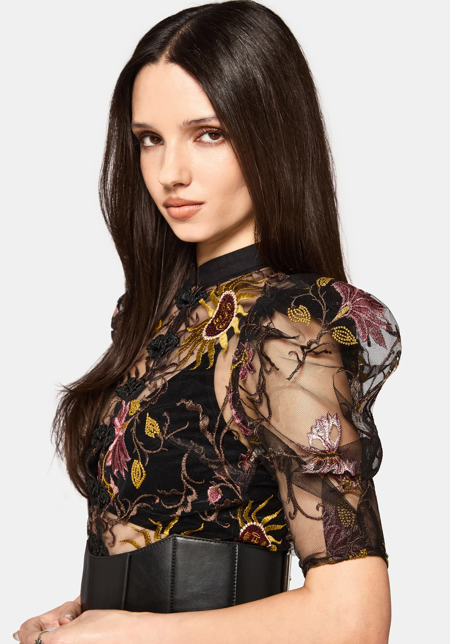 Angela Folk Embroidered Black Blouse - Image 2