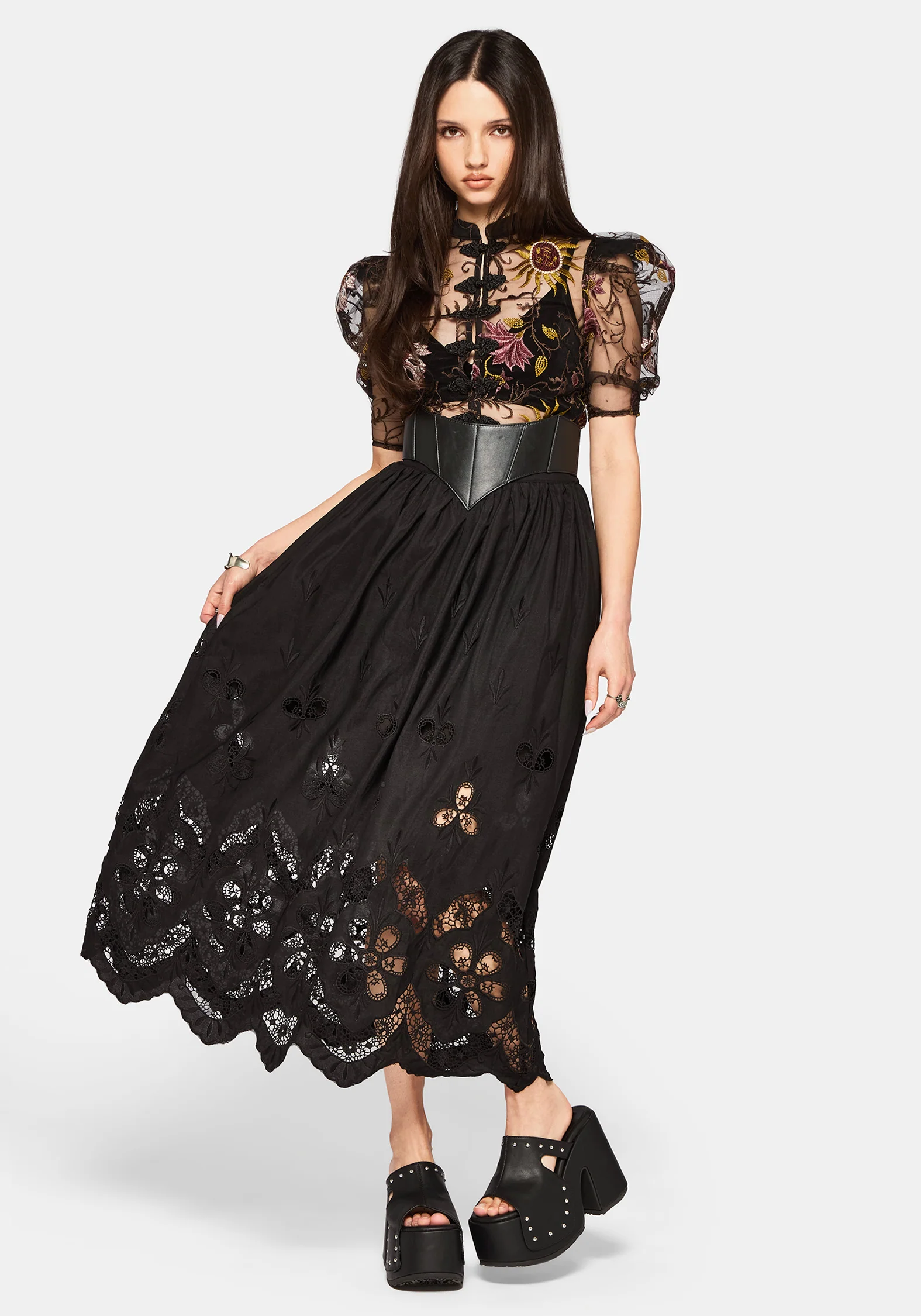 Angela Folk Embroidered Black Blouse - Image 3