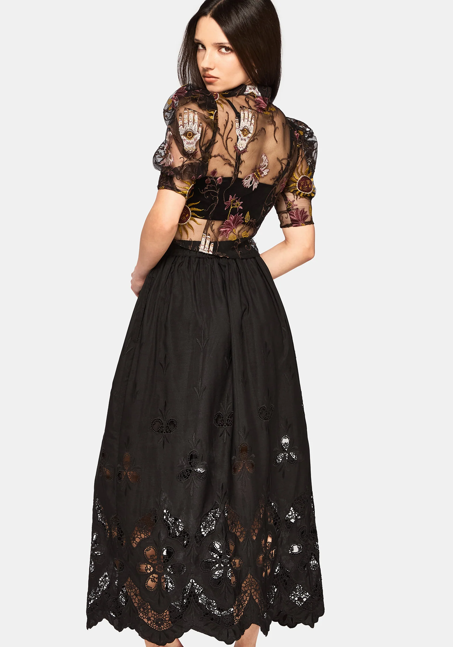 Angela Folk Embroidered Black Blouse - Image 4