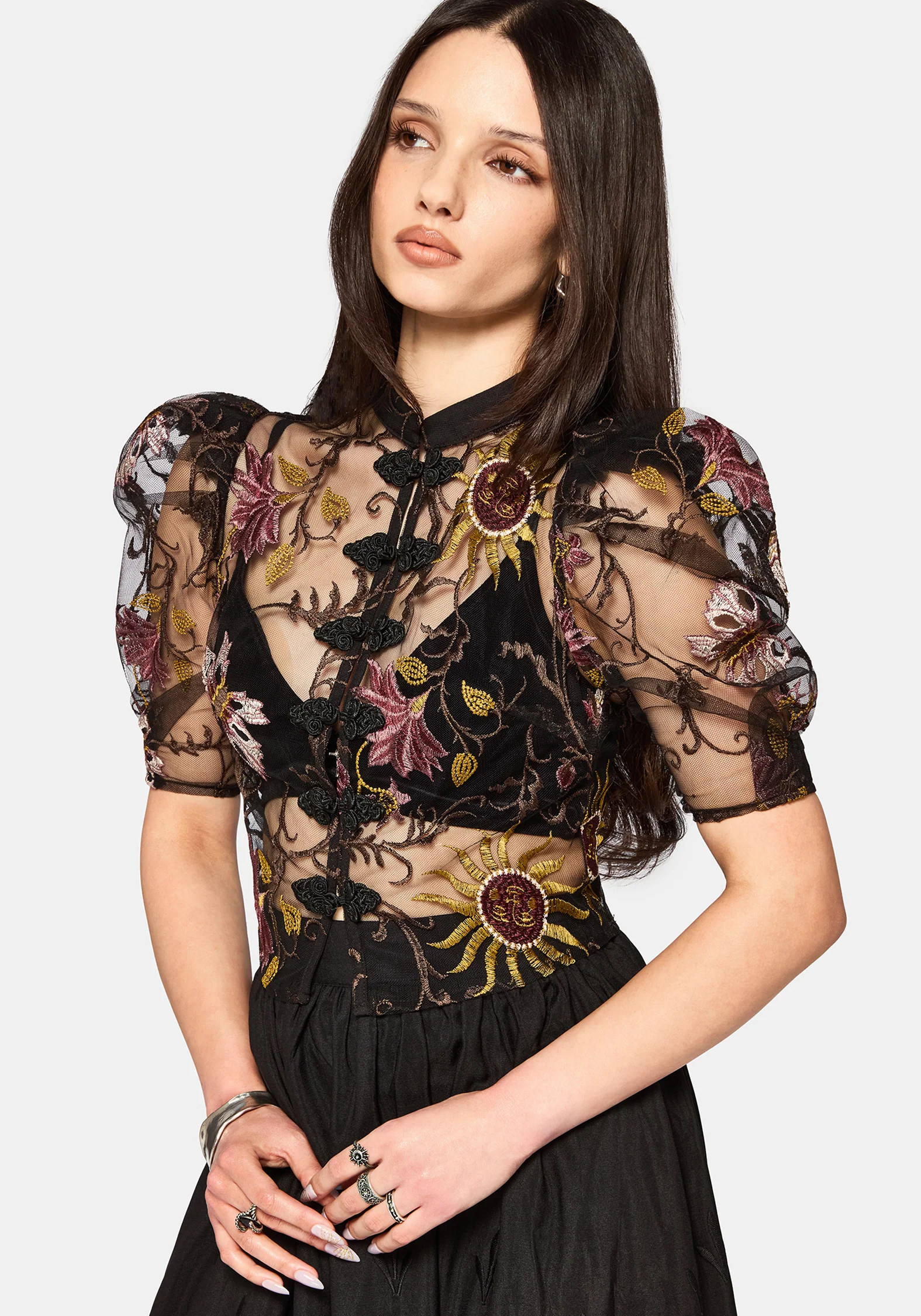 Angela Folk Embroidered Black Blouse - Image 6