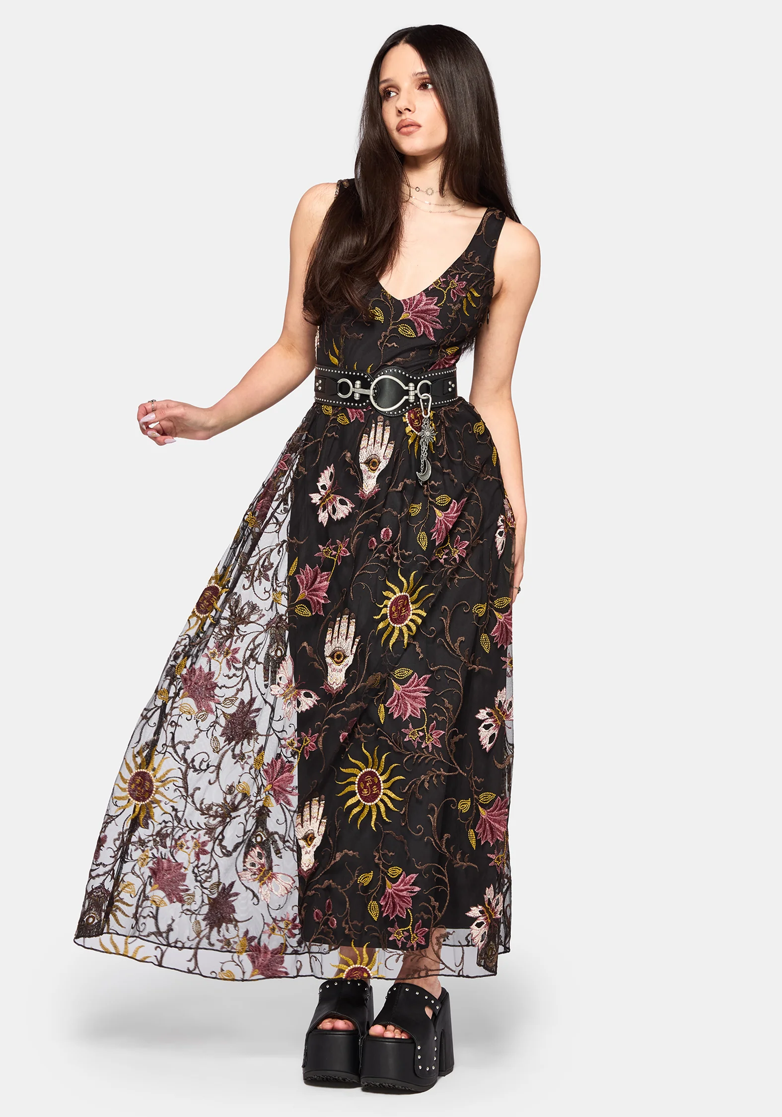 Angela Folk Embroidered Mesh Gown - Image 6