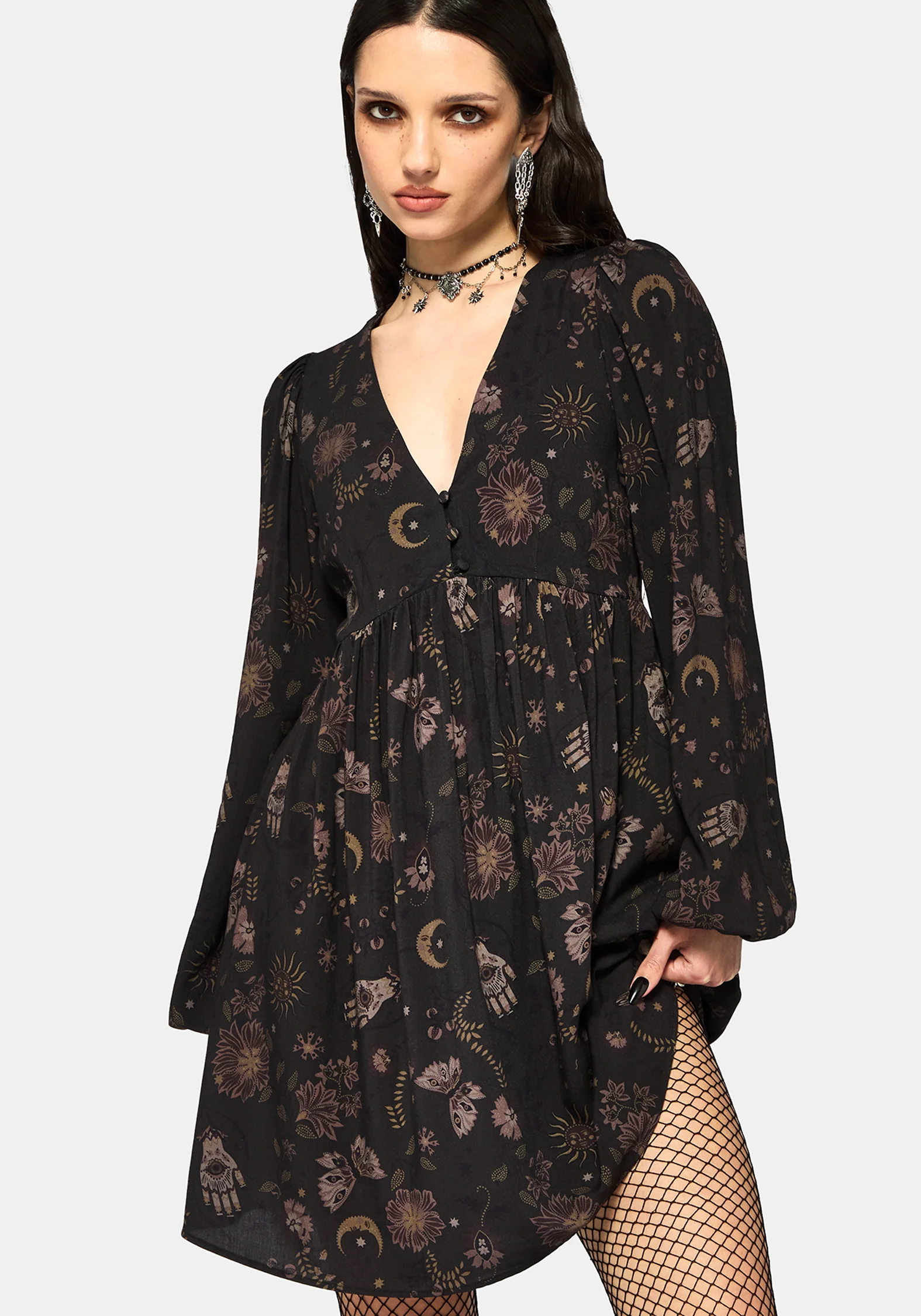 Angela Folk Print Button Down Smock Mini Dress