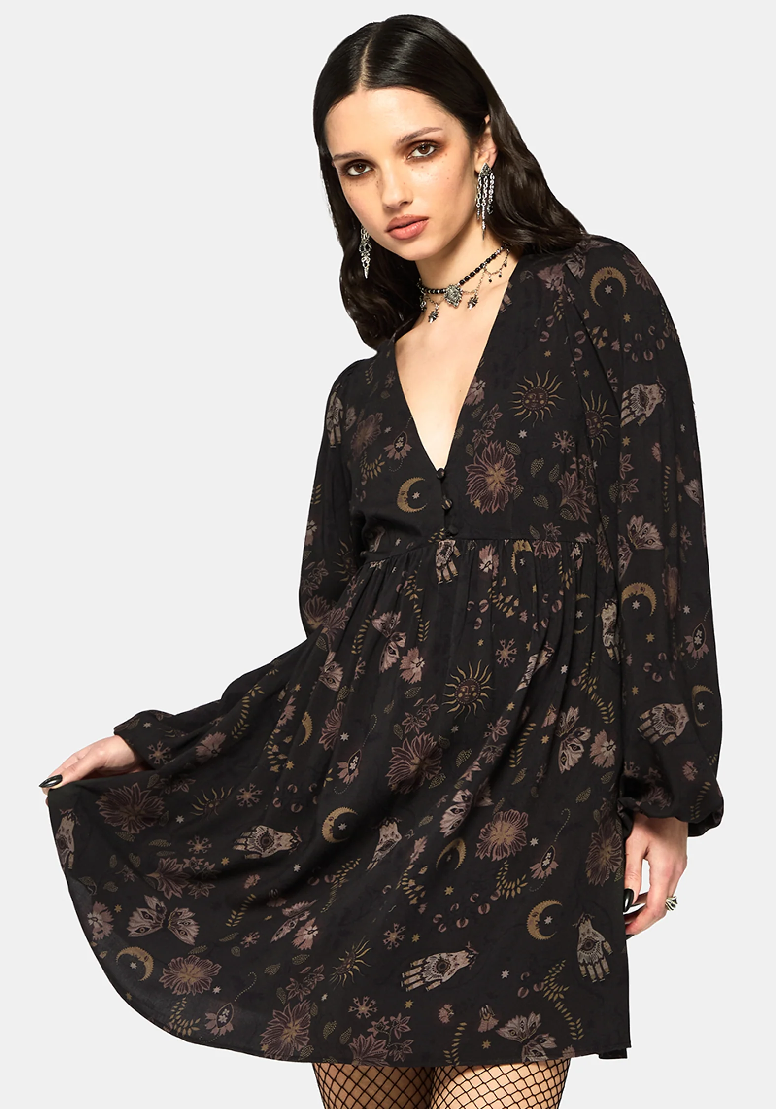 Angela Folk Print Button Down Smock Mini Dress - Image 4