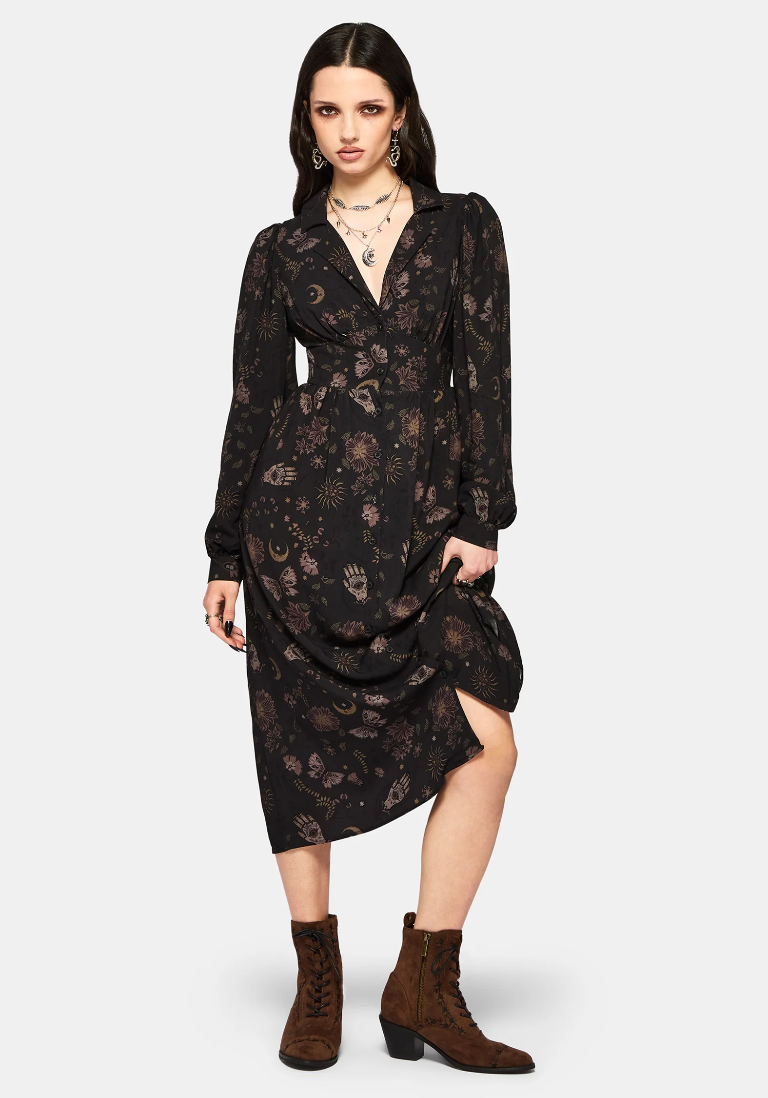 Angela Folk Print Button Up Midi Dress - Image 5