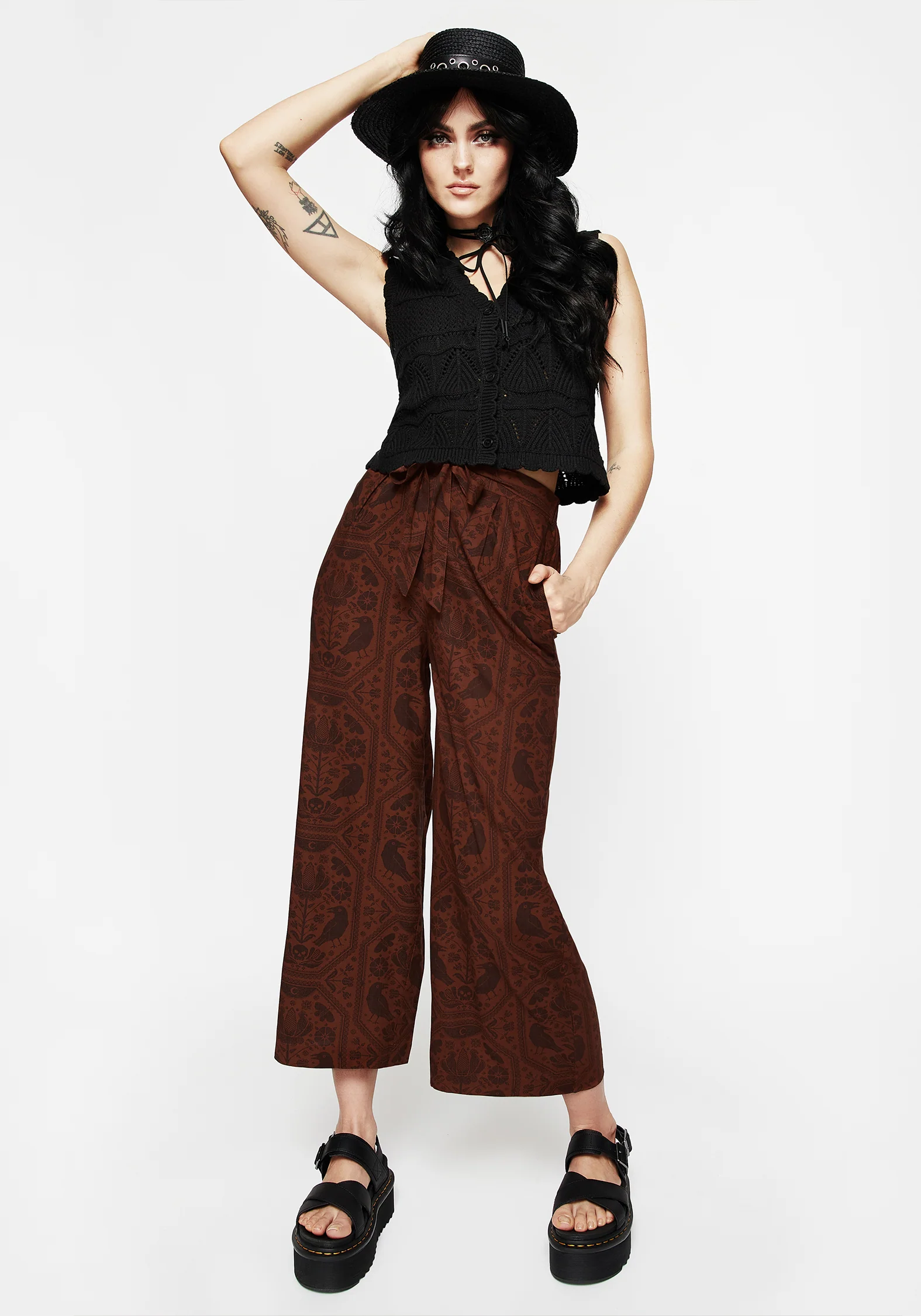 Annabel Tie Waist Wide Leg Culotte Trousers - Rust - Image 4