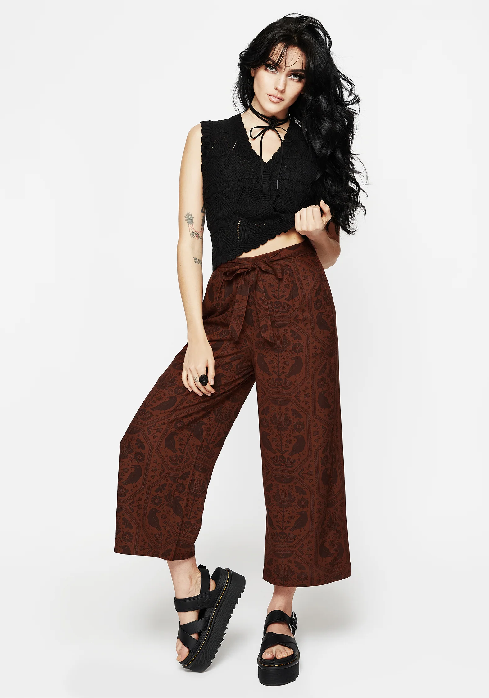 Annabel Tie Waist Wide Leg Culotte Trousers - Rust - Image 7