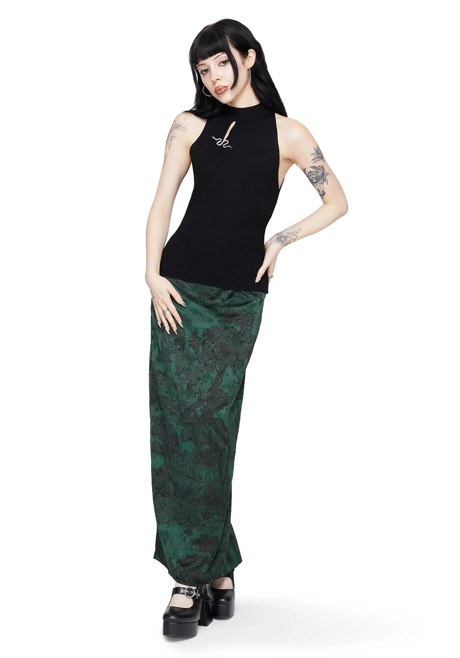 Apollo Snake Brooch Cut Out Detail Sleeveless Knit Top - Image 5