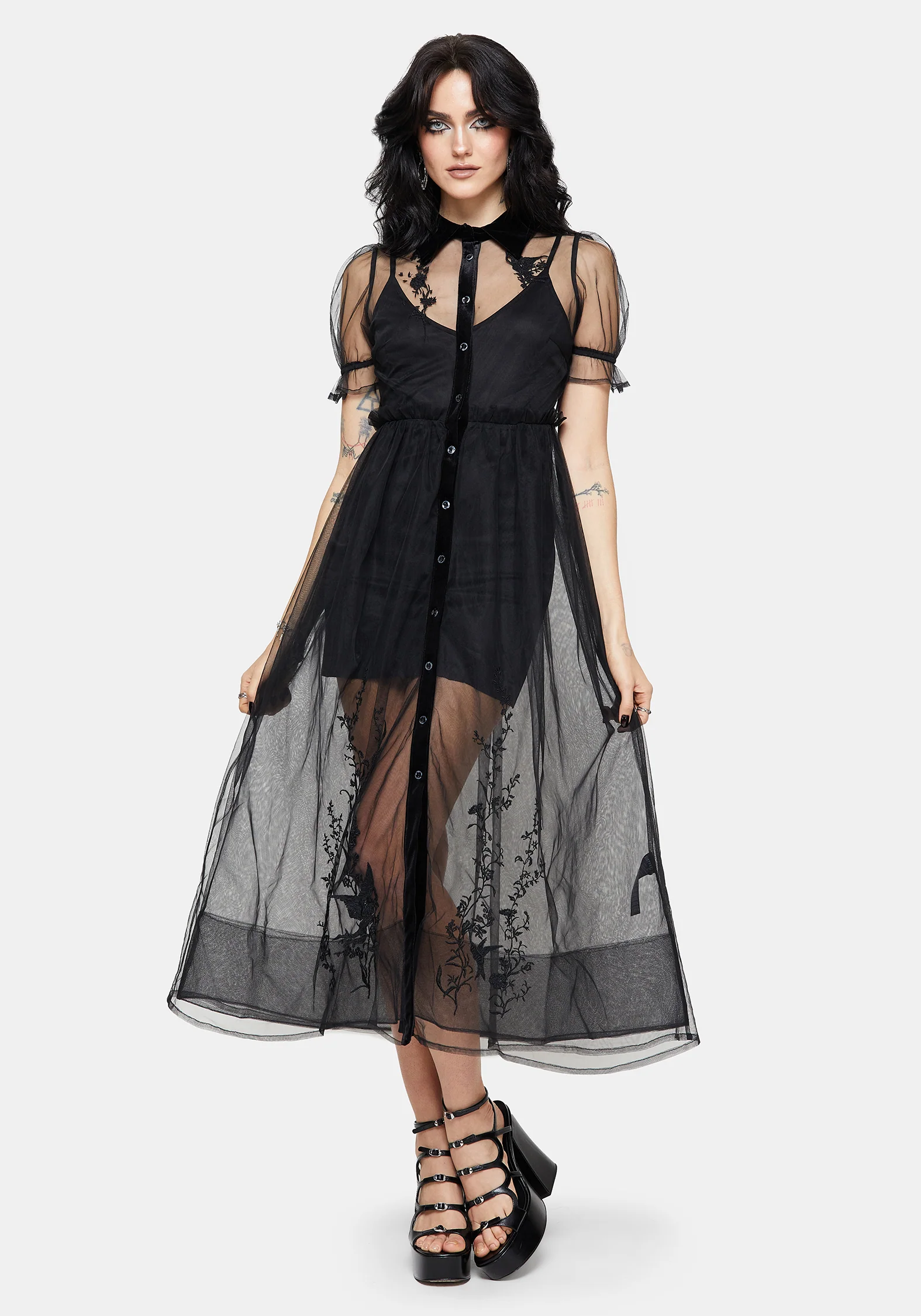 Aria Embroidered Tulle Button Up Midaxi Shirt Dress - Image 6