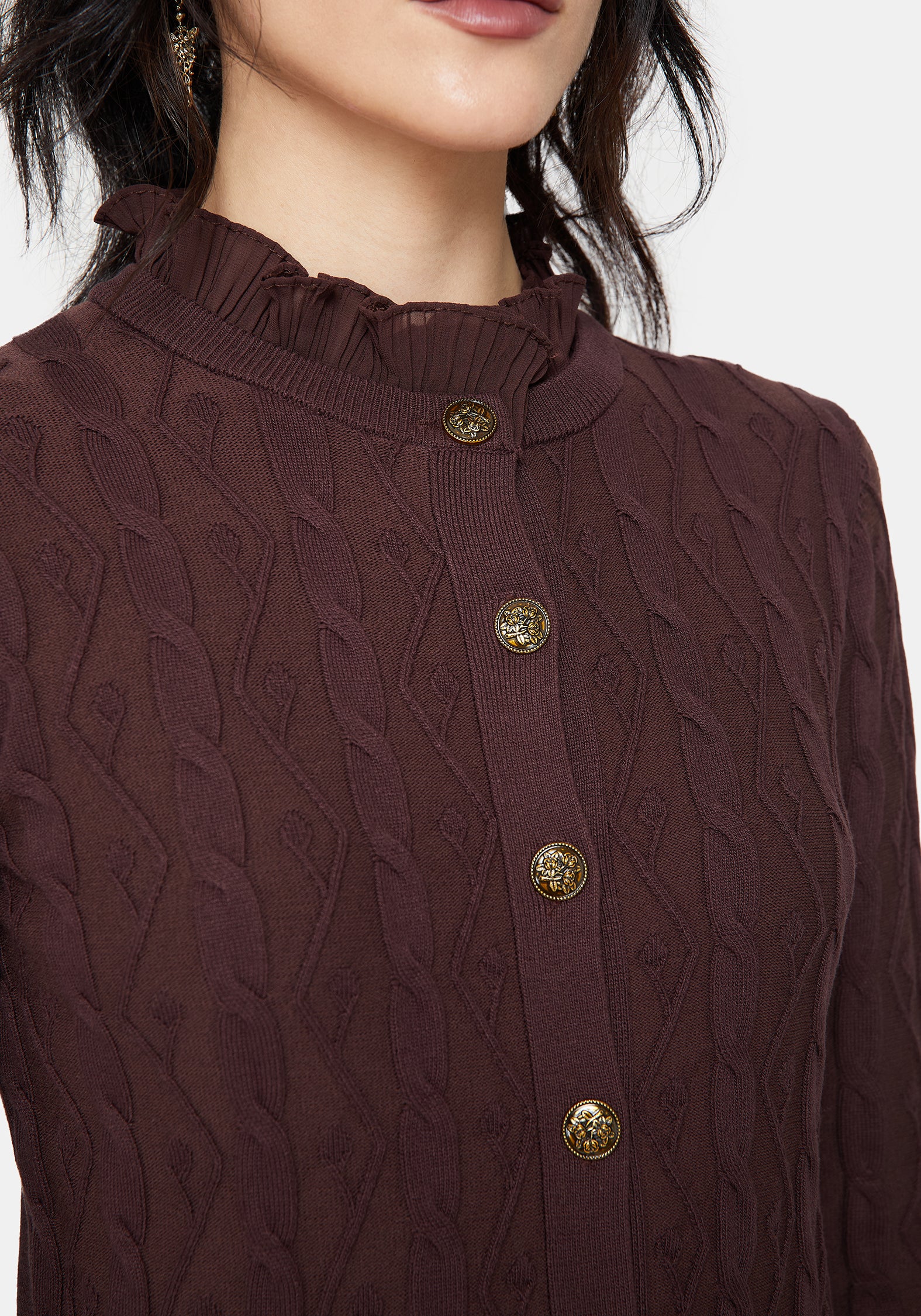 Ashen Vine Ruffle Cable Knit Cardigan - Image 2
